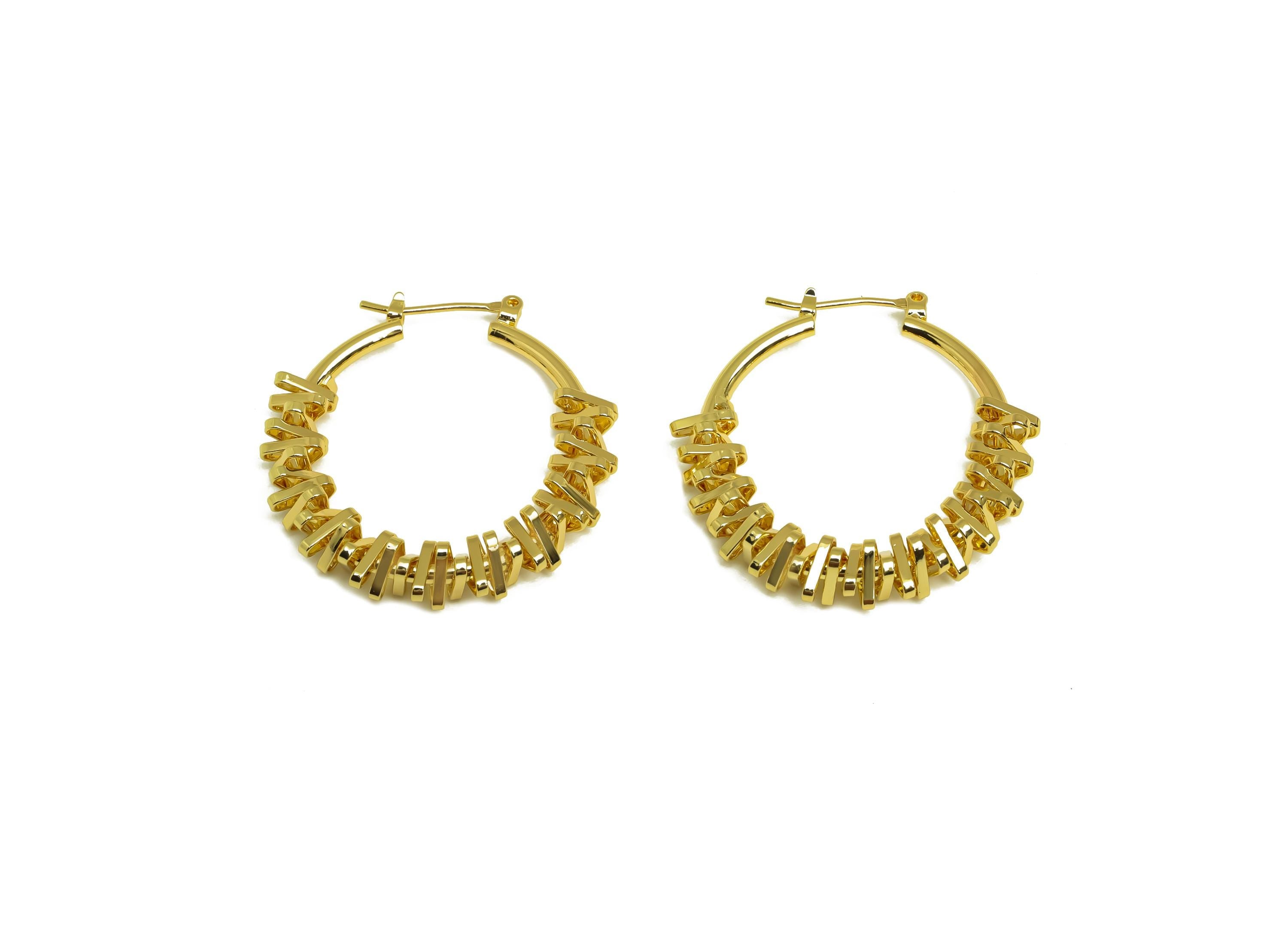 Brass Round Hoop Earring - Gold Huggie Hoop Earring Clasp - Textured Huggie Hoop Earring - 18K Real Gold Plating - 33.11x32.64x2mm - RGP7962 - DOMEDBAZAAR