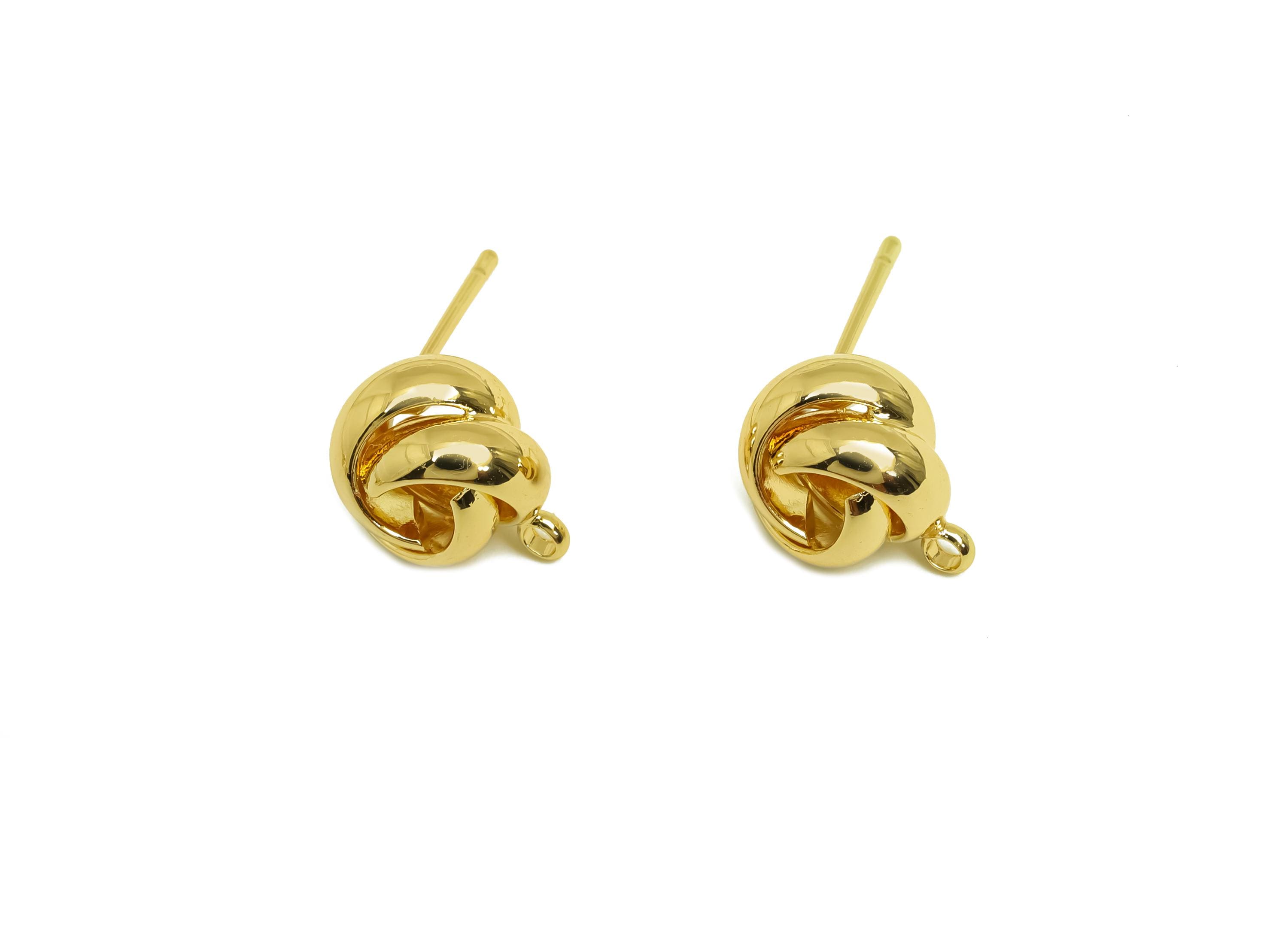 Brass Knot Earring Post - Gold Round Knot Earring Stud - Intertwined Earring with Loop - 18K Real Gold Plating - 12.79x9.86x7.84mm - RGP7965 - DOMEDBAZAAR