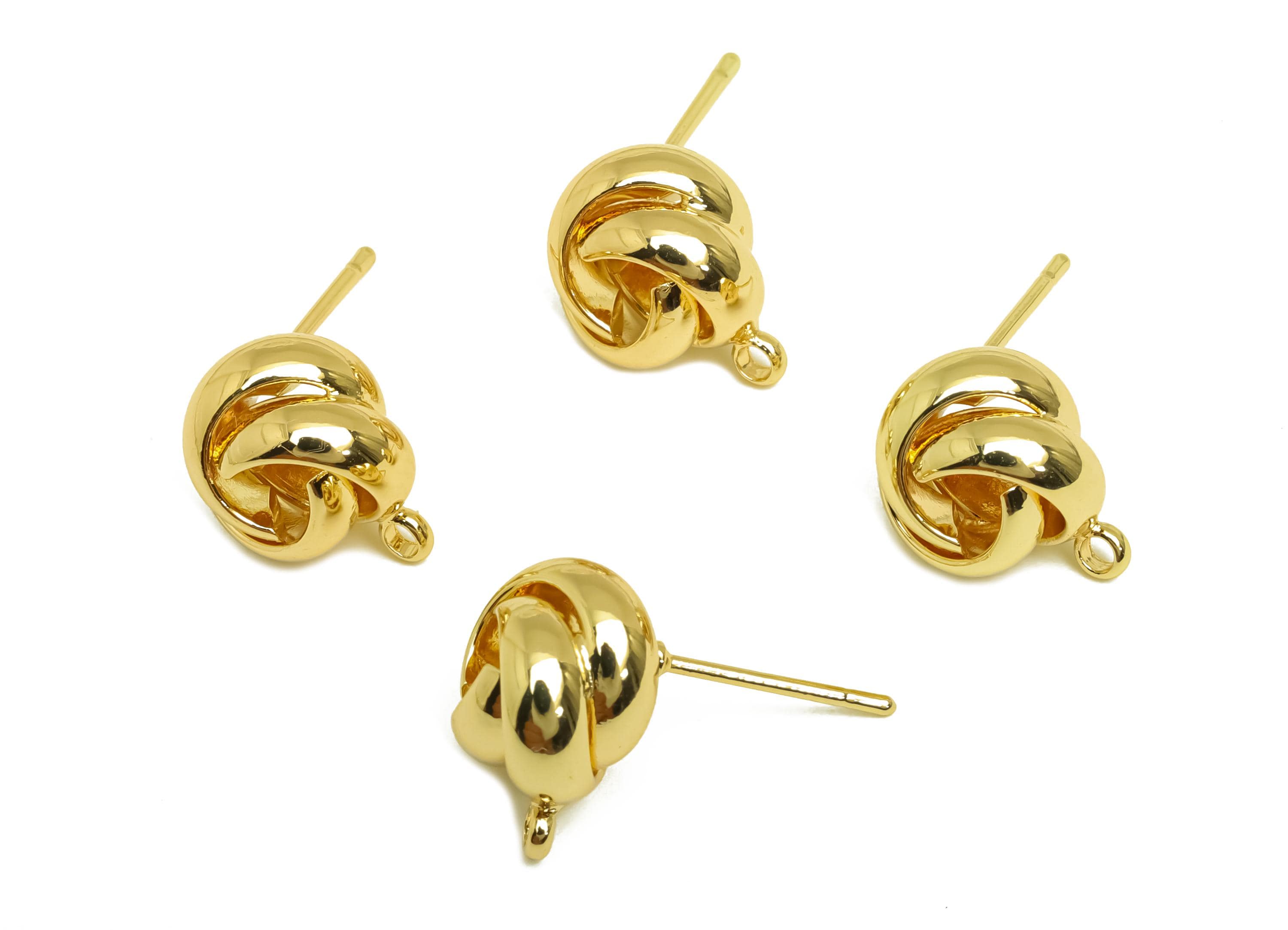 Brass Knot Earring Post - Gold Round Knot Earring Stud - Intertwined Earring with Loop - 18K Real Gold Plating - 12.79x9.86x7.84mm - RGP7965 - DOMEDBAZAAR