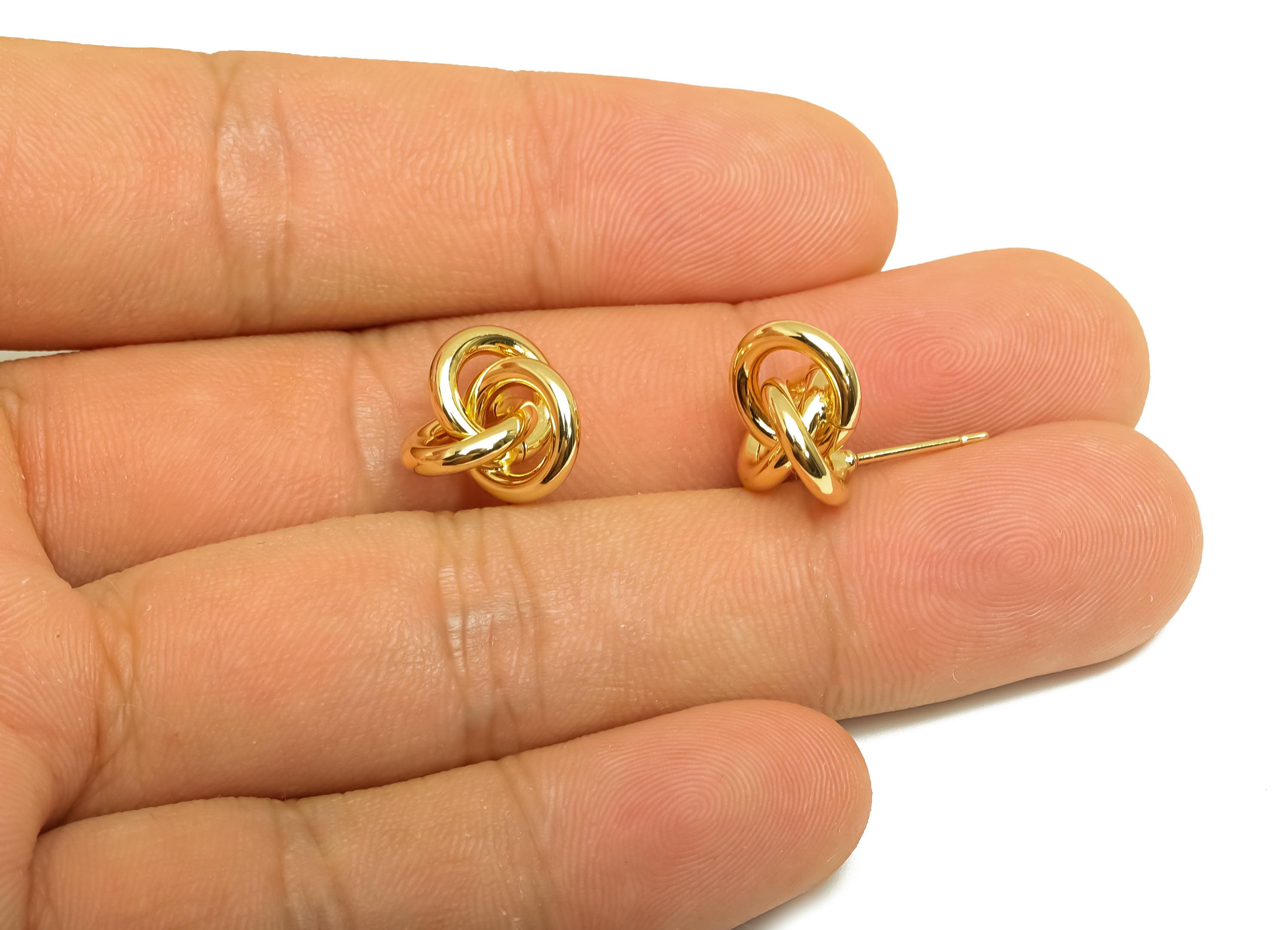 Brass Knot Earring Post - Gold Round Knot Earring Stud - Intertwined Knot Earring Post - 18K Real Gold Plating - 12.87x12.03x5.79mm- RGP7966 - DOMEDBAZAAR