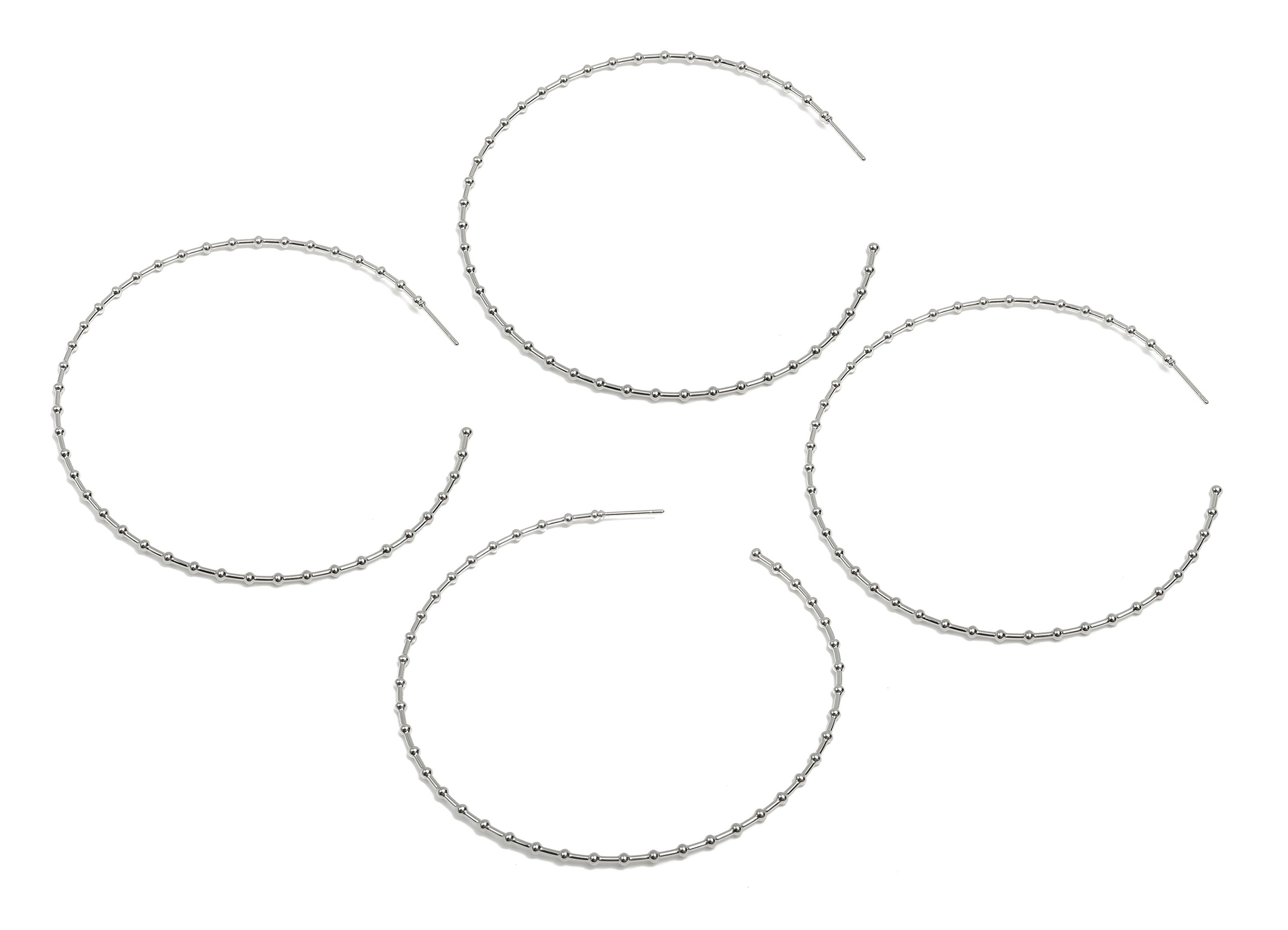 Brass Hoop Earring Stud - Brass Open Hoop Earring Post - Geometry Beaded Hoop Earring Post - 18K White Real Gold Plated - 72x75x1mm -RGP8099 - DOMEDBAZAAR