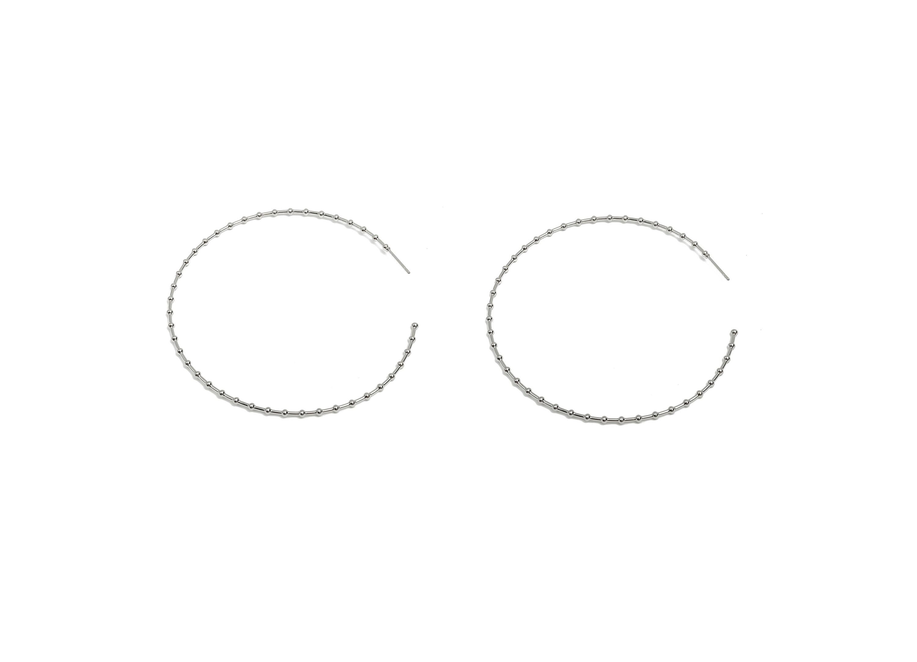Brass Hoop Earring Stud - Brass Open Hoop Earring Post - Geometry Beaded Hoop Earring Post - 18K White Real Gold Plated - 72x75x1mm -RGP8099 - DOMEDBAZAAR
