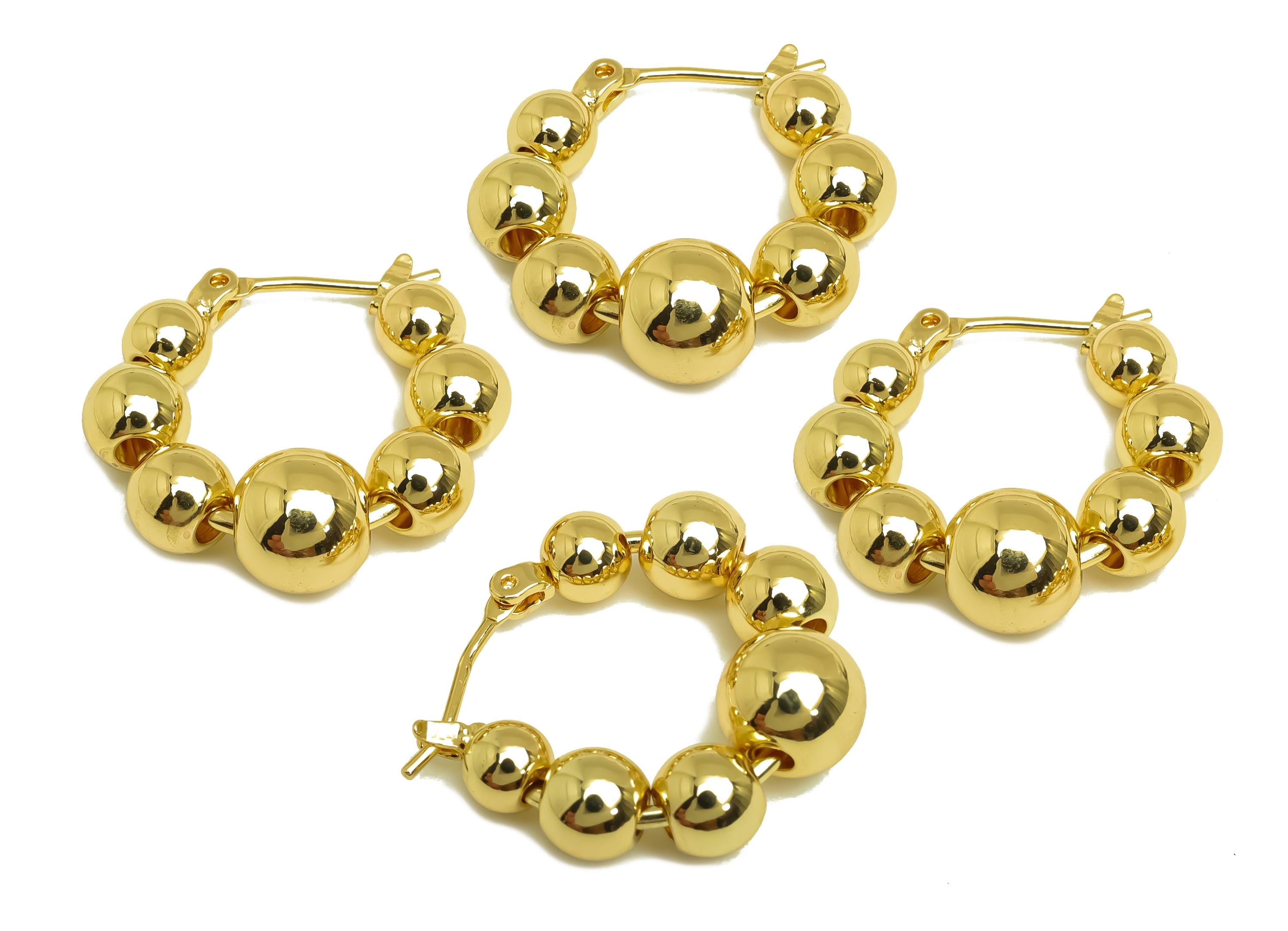 Brass Ball Beads Earring - Gold Round Ball Huggie Hoop Earring - Ball Hoop Earring Clasp - 18K Real Gold Plating- 21.6x21.7x4.74mm - RGP7967 - DOMEDBAZAAR