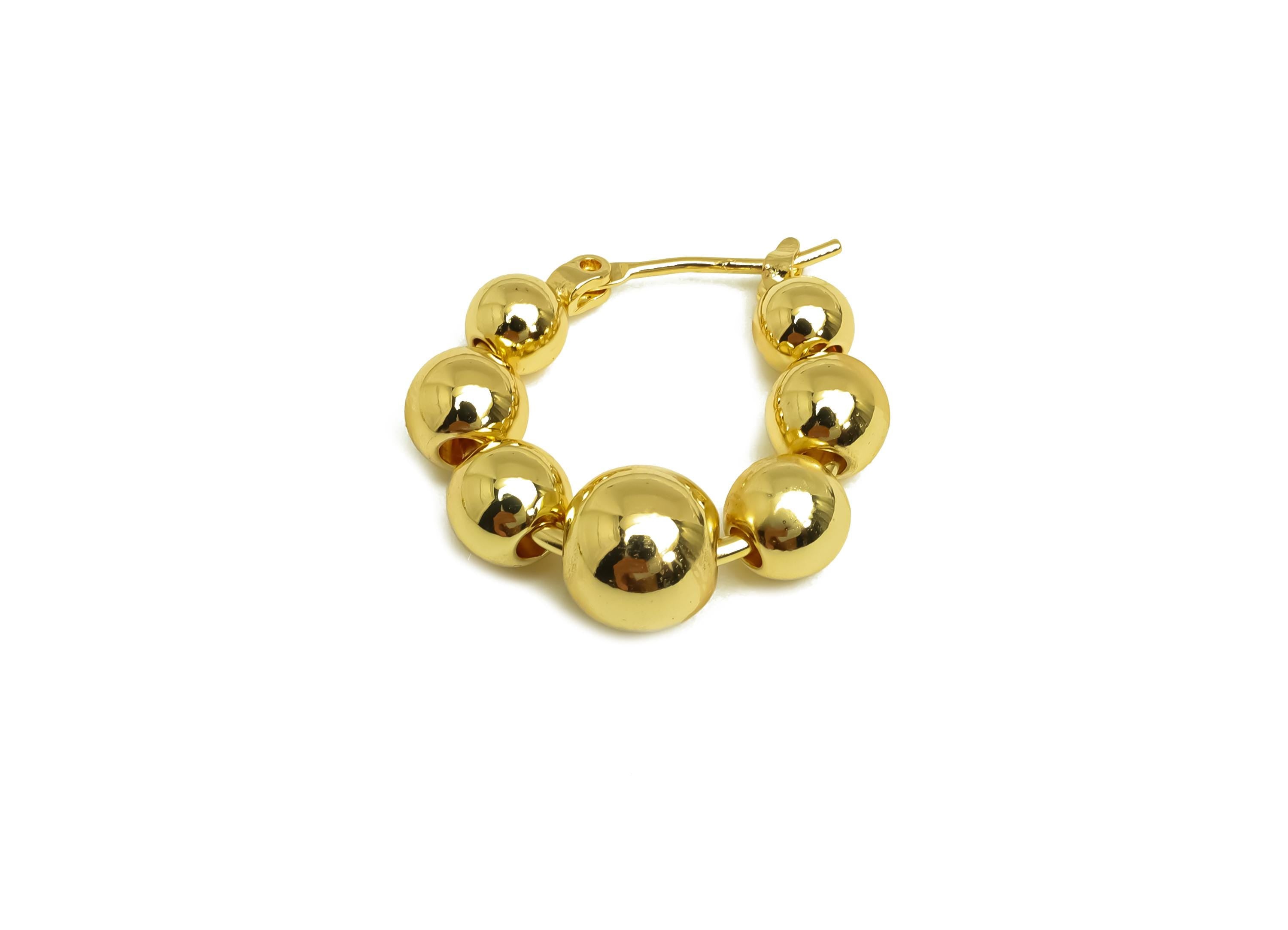 Brass Ball Beads Earring - Gold Round Ball Huggie Hoop Earring - Ball Hoop Earring Clasp - 18K Real Gold Plating- 21.6x21.7x4.74mm - RGP7967 - DOMEDBAZAAR