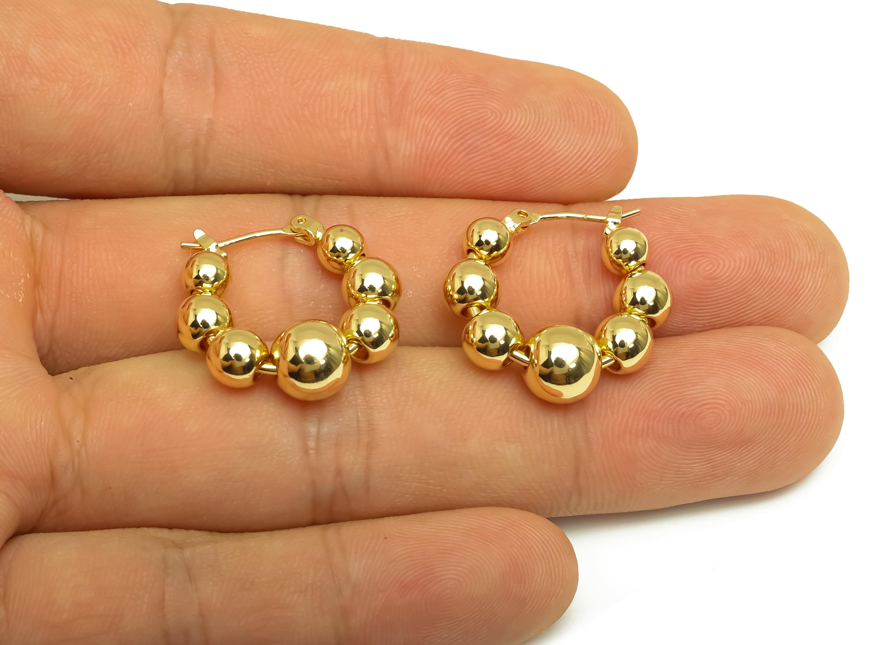 Brass Ball Beads Earring - Gold Round Ball Huggie Hoop Earring - Ball Hoop Earring Clasp - 18K Real Gold Plating- 21.6x21.7x4.74mm - RGP7967 - DOMEDBAZAAR