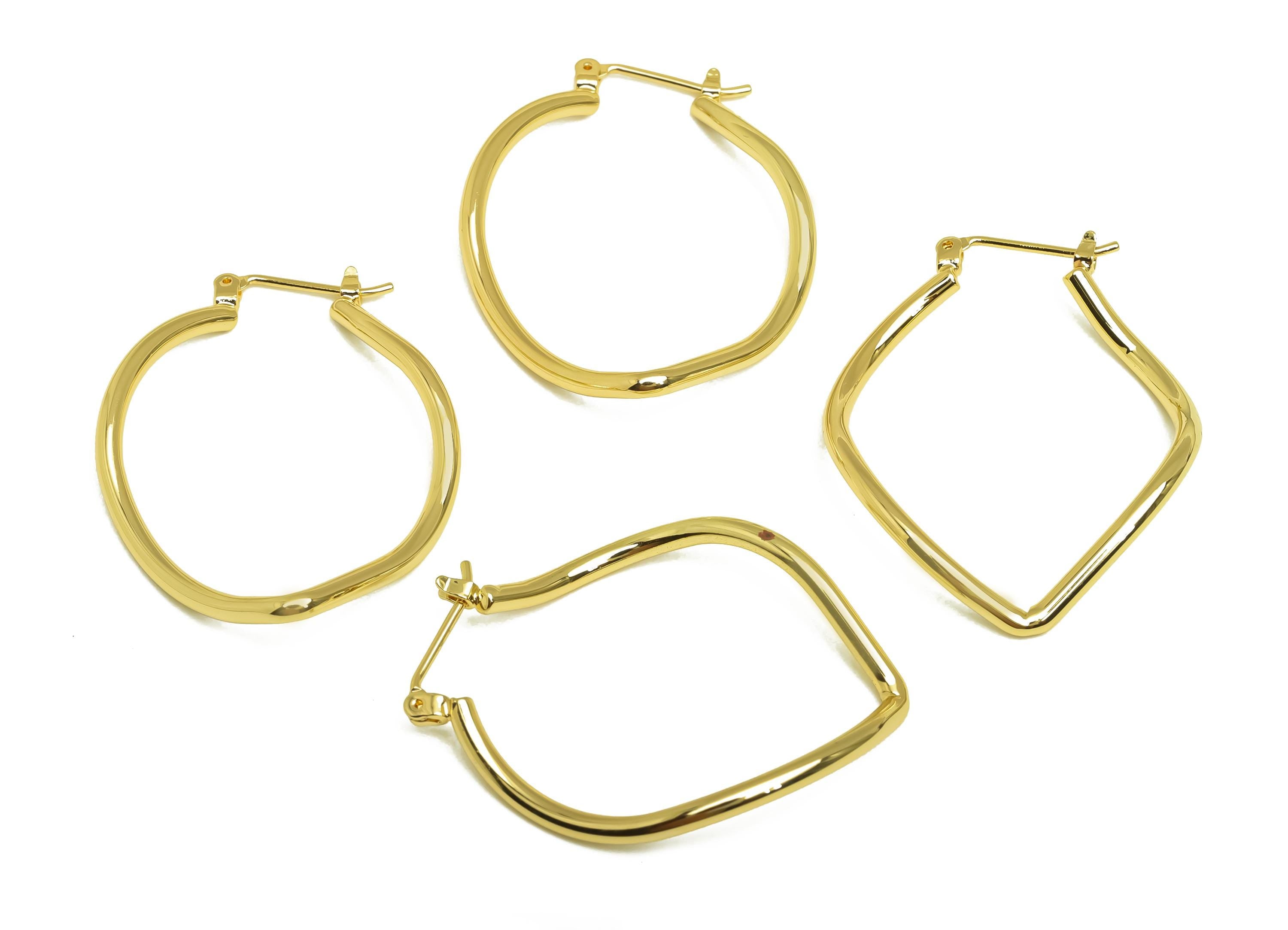 Brass Marquise Hoop Earring - Gold Huggie Hoop Earring Clasp - Curved Marquise Hoop Ear - 18K Real Gold Plating- 36.54x27.33x1.9mm - RGP7968 - DOMEDBAZAAR