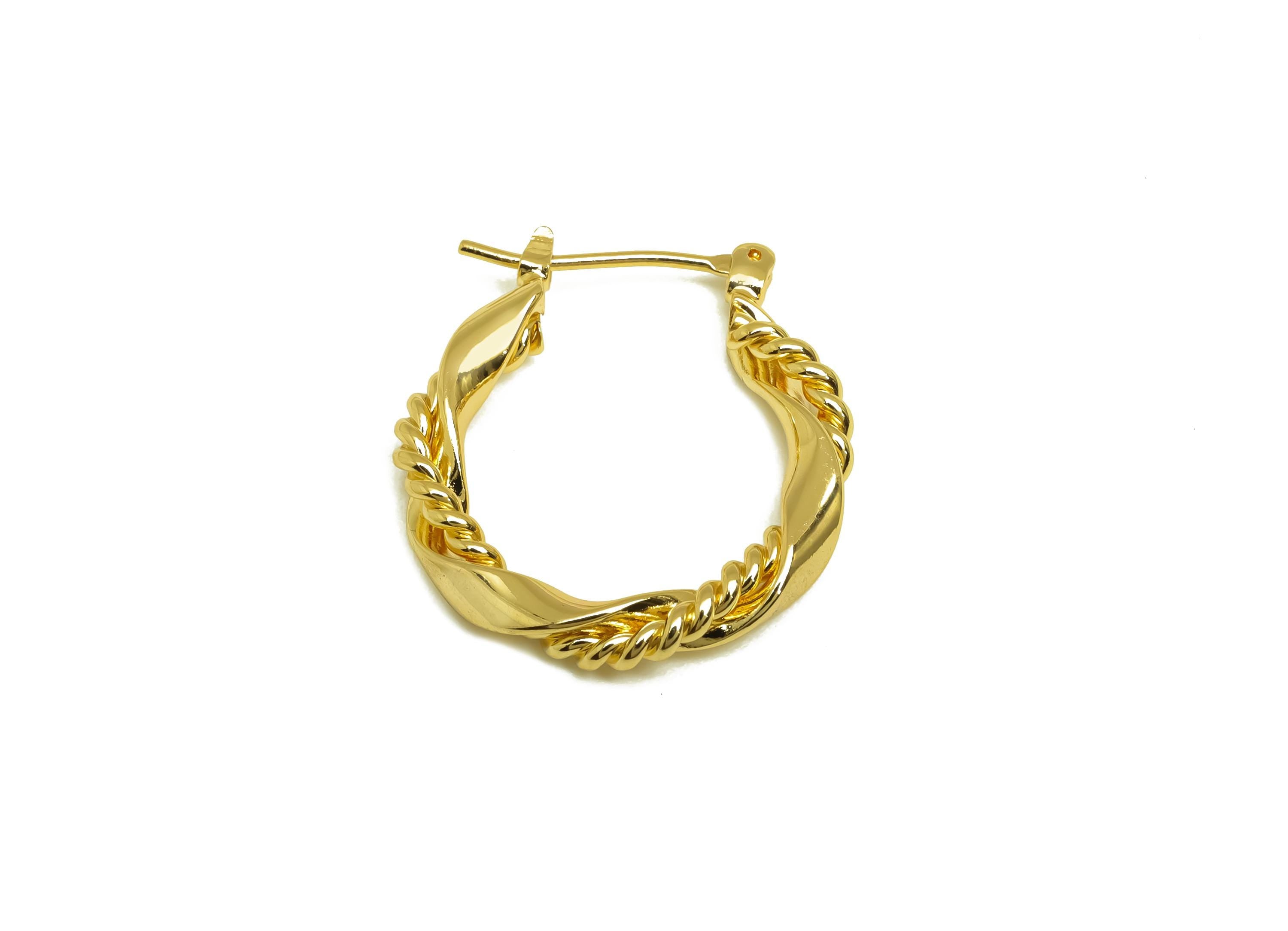Brass Twisted Hoop Earring - Gold Curved Wave Huggie Earring Clasp - Round Hoop Earring - 18K Real Gold Plating- 23.22x21.5x 3.5mm - RGP7969 - DOMEDBAZAAR