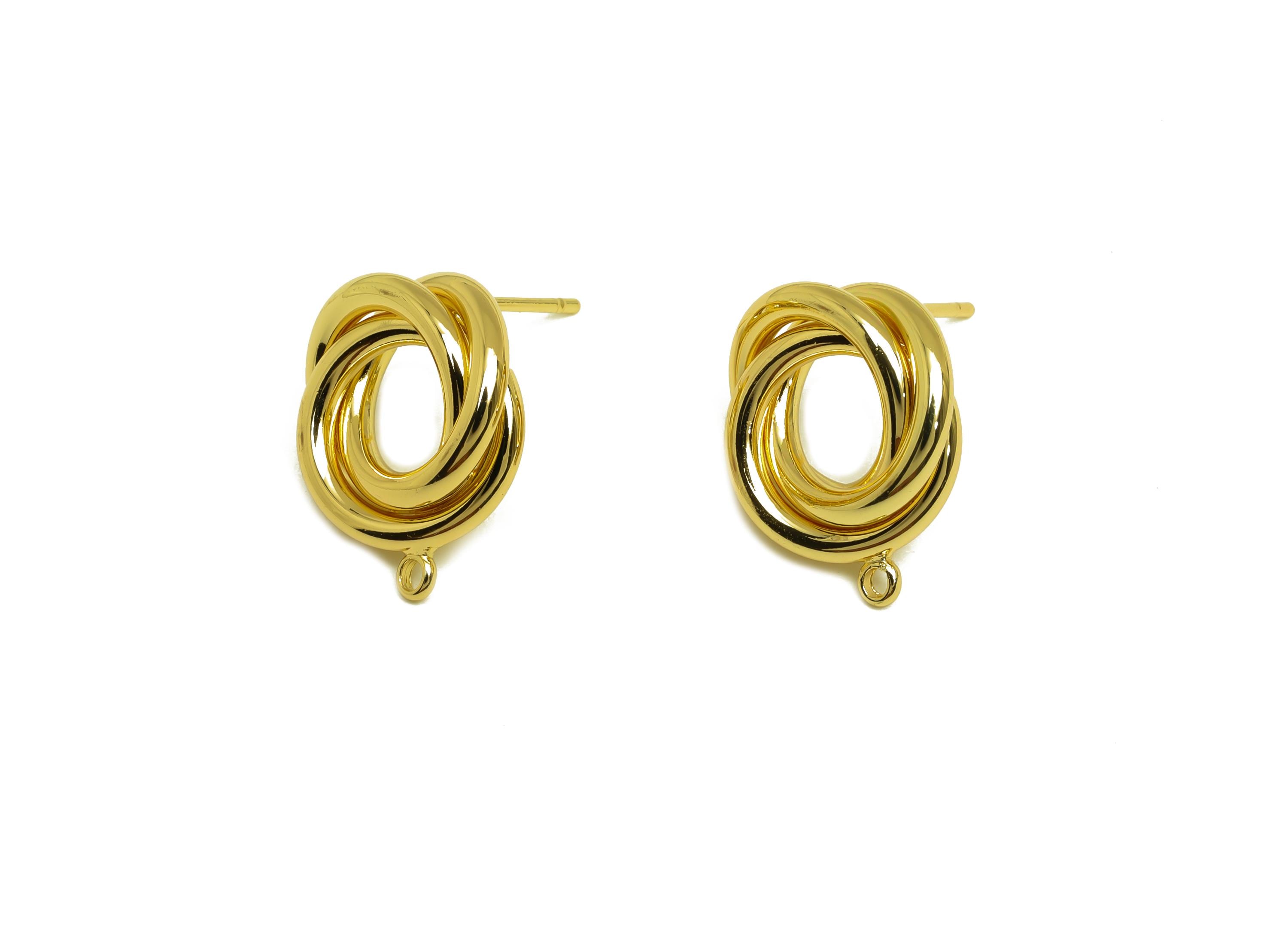 Brass Knot Earring Post - Gold Round Knot Earring Stud - Intertwined Earring with Loop - 18K Real Gold Plating - 16.83x14.4x4.74mm - RGP7972 - DOMEDBAZAAR