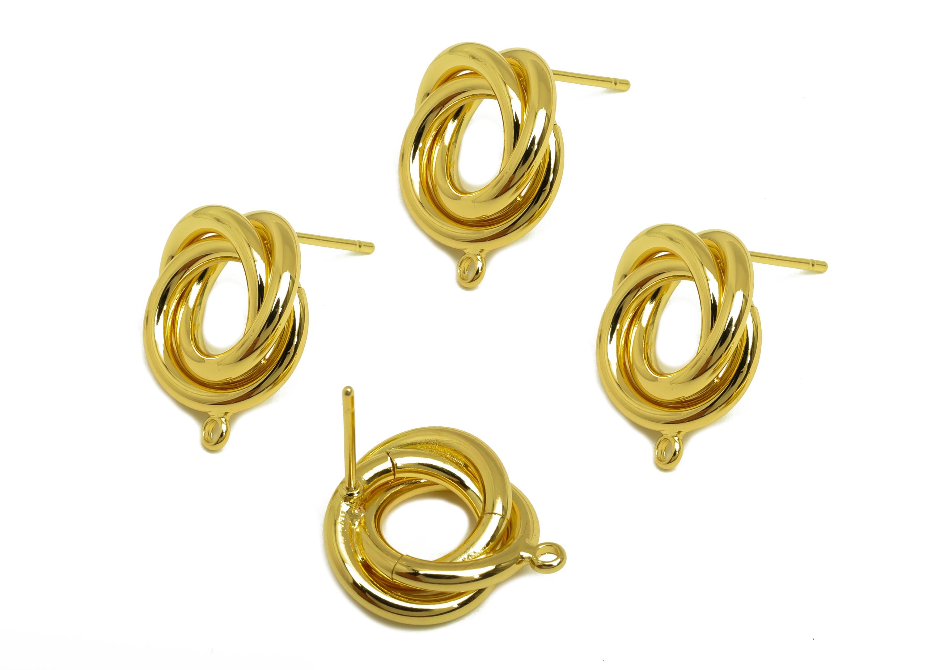Brass Knot Earring Post - Gold Round Knot Earring Stud - Intertwined Earring with Loop - 18K Real Gold Plating - 16.83x14.4x4.74mm - RGP7972 - DOMEDBAZAAR