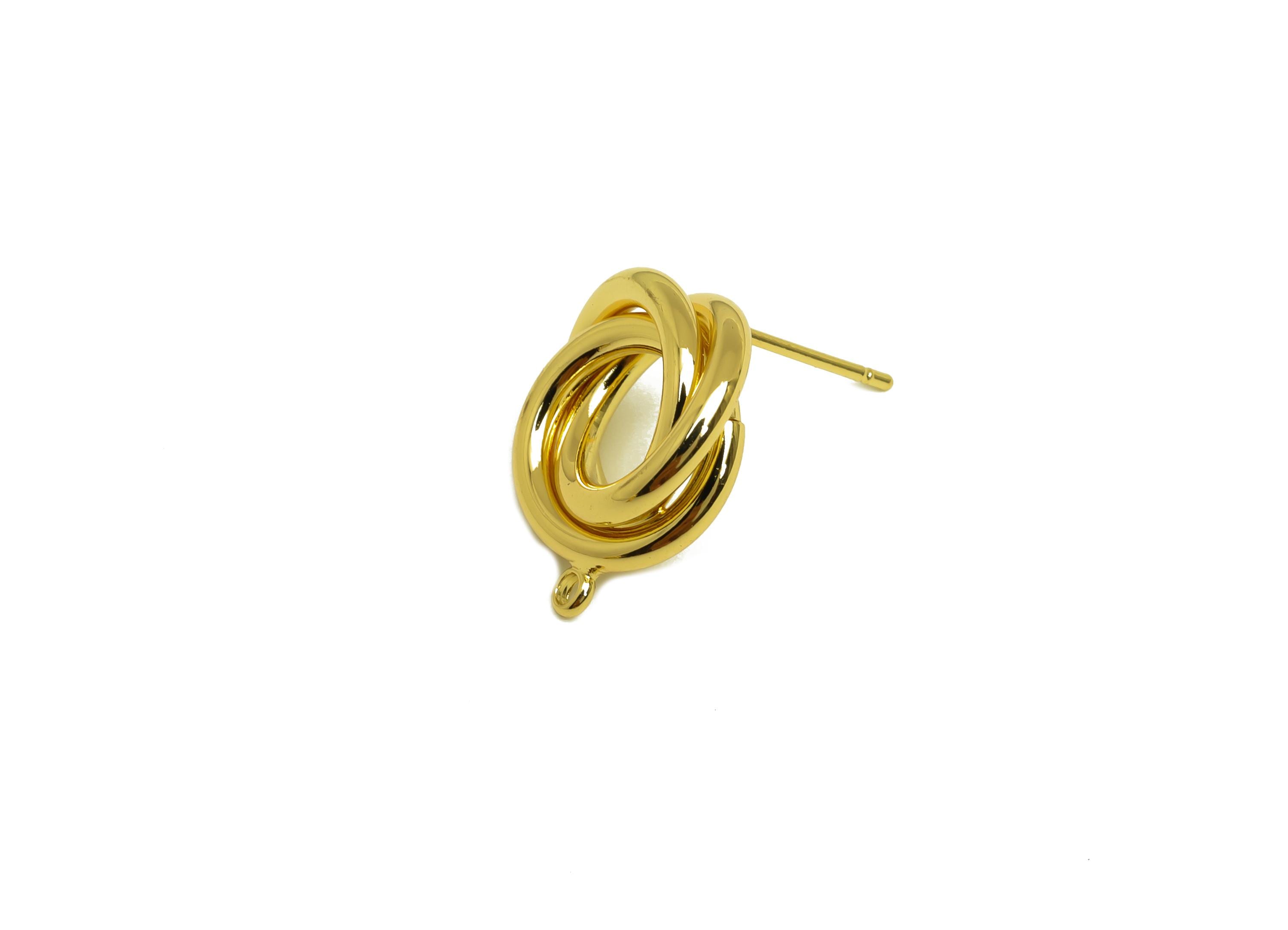 Brass Knot Earring Post - Gold Round Knot Earring Stud - Intertwined Earring with Loop - 18K Real Gold Plating - 16.83x14.4x4.74mm - RGP7972 - DOMEDBAZAAR