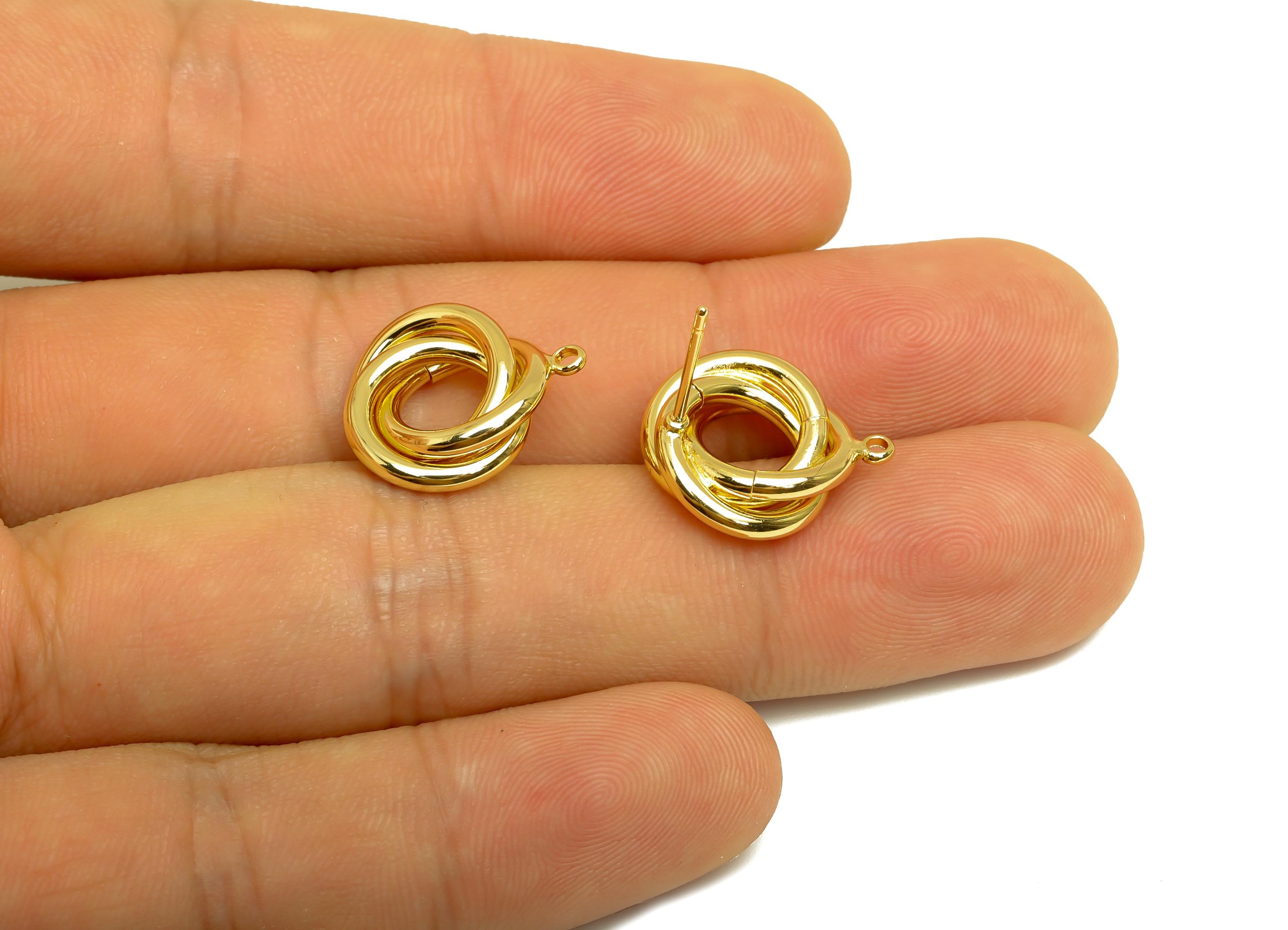 Brass Knot Earring Post - Gold Round Knot Earring Stud - Intertwined Earring with Loop - 18K Real Gold Plating - 16.83x14.4x4.74mm - RGP7972 - DOMEDBAZAAR