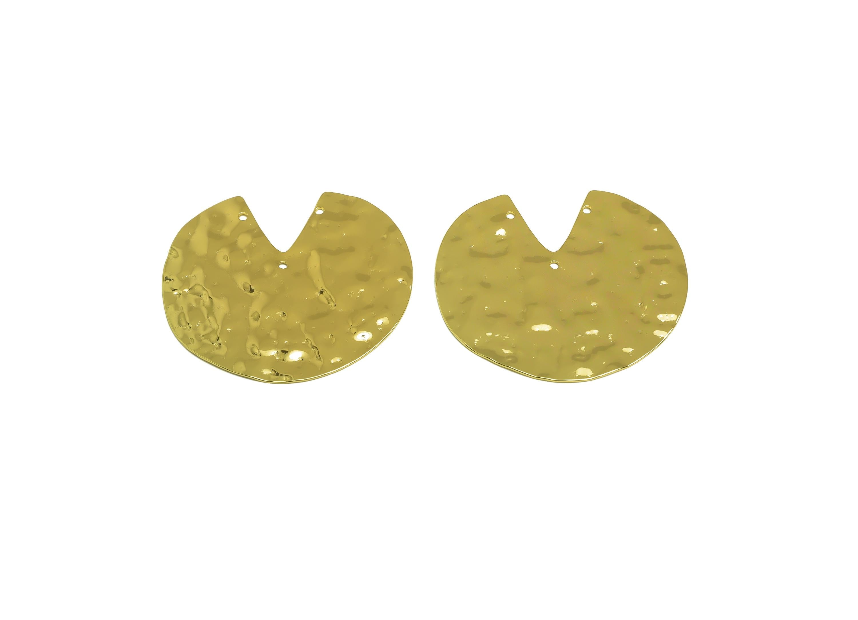 Brass Round Connector - Gold Hammered Pie Connector - Round Pie Hammered Connector - 18K Real Gold Plated - 46.93x51.54x0.9mm - RGP7976 - DOMEDBAZAAR