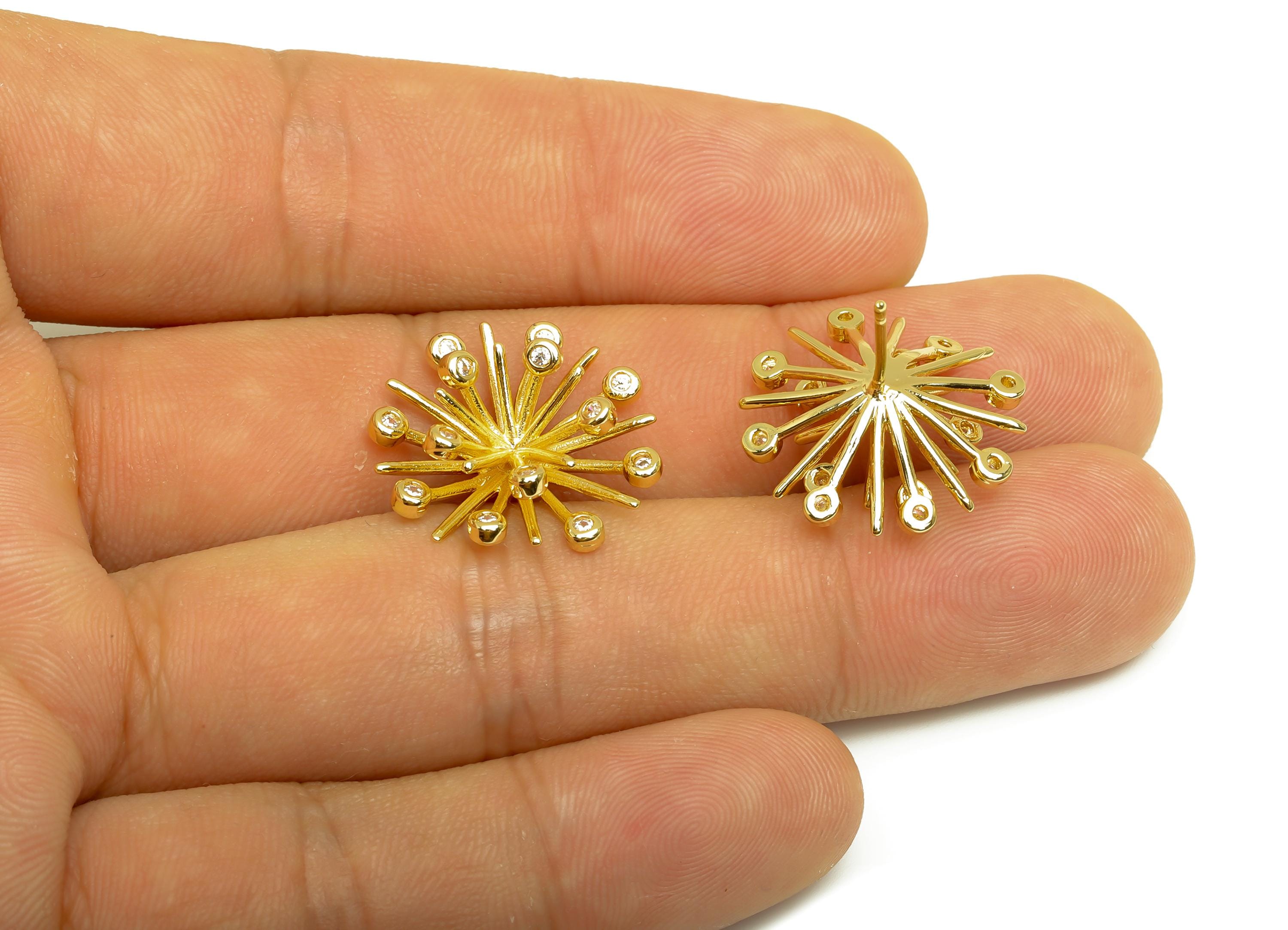 Brass Spike Earring - Gold Zircon Spike Earring Stud - Cubic Zircon Spike Earring Post - 18K Real Gold Plating - 20.08x20.63x7.1mm - RGP7979 - DOMEDBAZAAR