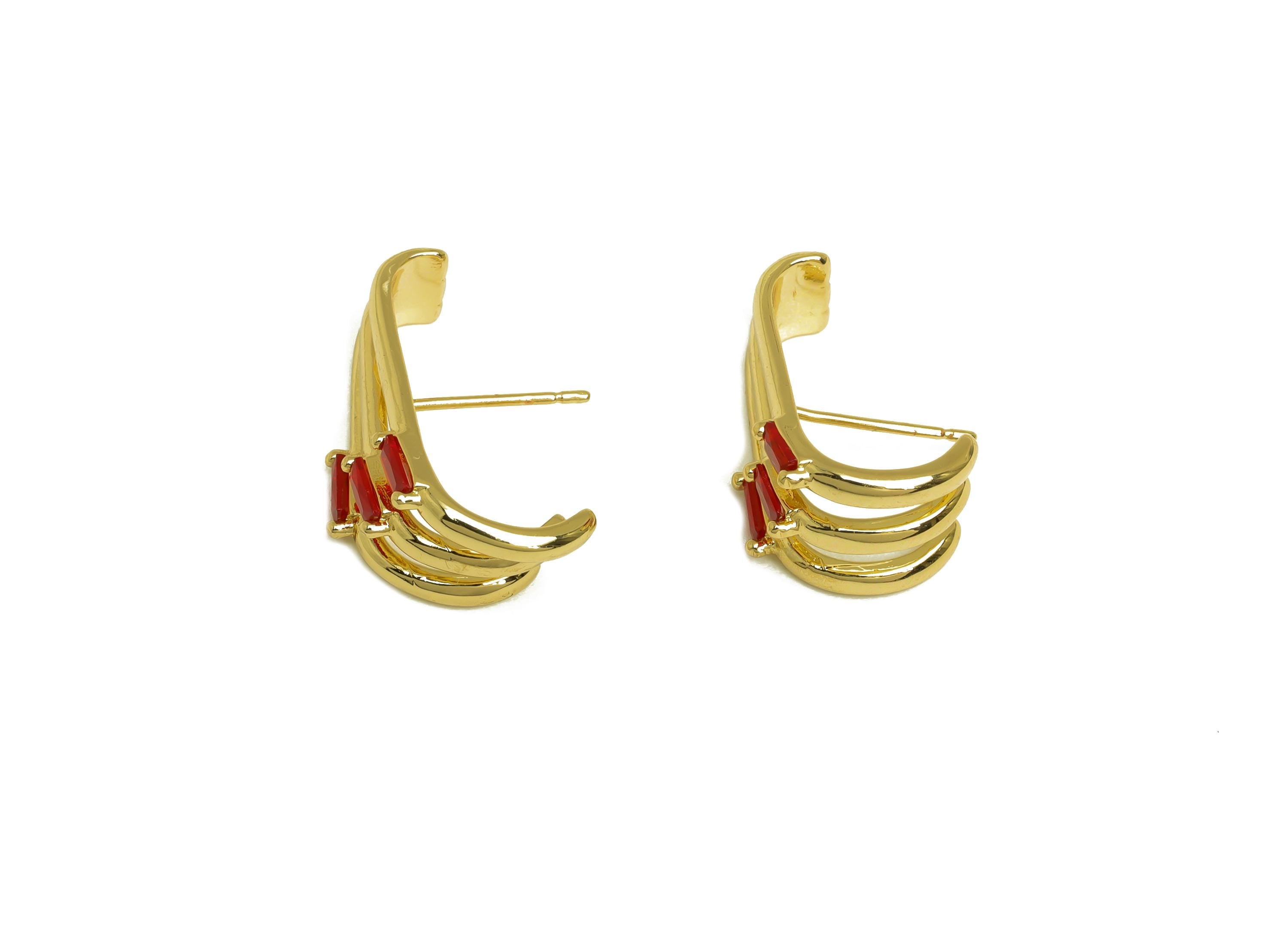 Brass Paw Earring Stud - Zircon Claw Earring Post - Gold Cubic Zircon Claw Earring Stud - 18K Real Gold Plated - 21.50x11.21x3.21mm- RGP7980 - DOMEDBAZAAR