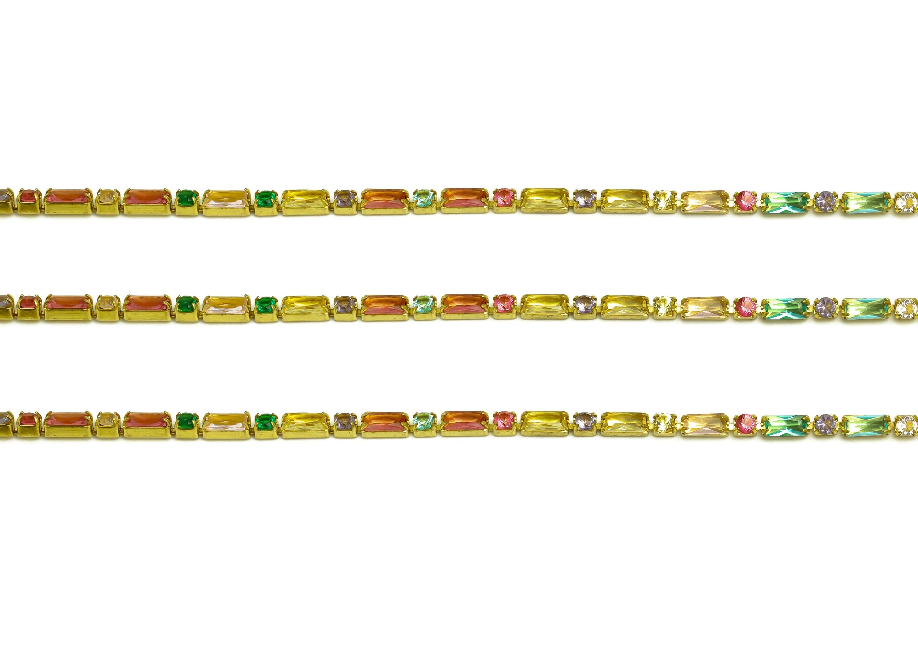 2.5*5mm+2.5mm Zircon Brass Chain - Raw Brass Rectangular Mix Color Cubic Zircon Bracelet Chain - Rainbow Claw Chain   - 21x21x1mm - RGP6912 - DOMEDBAZAAR