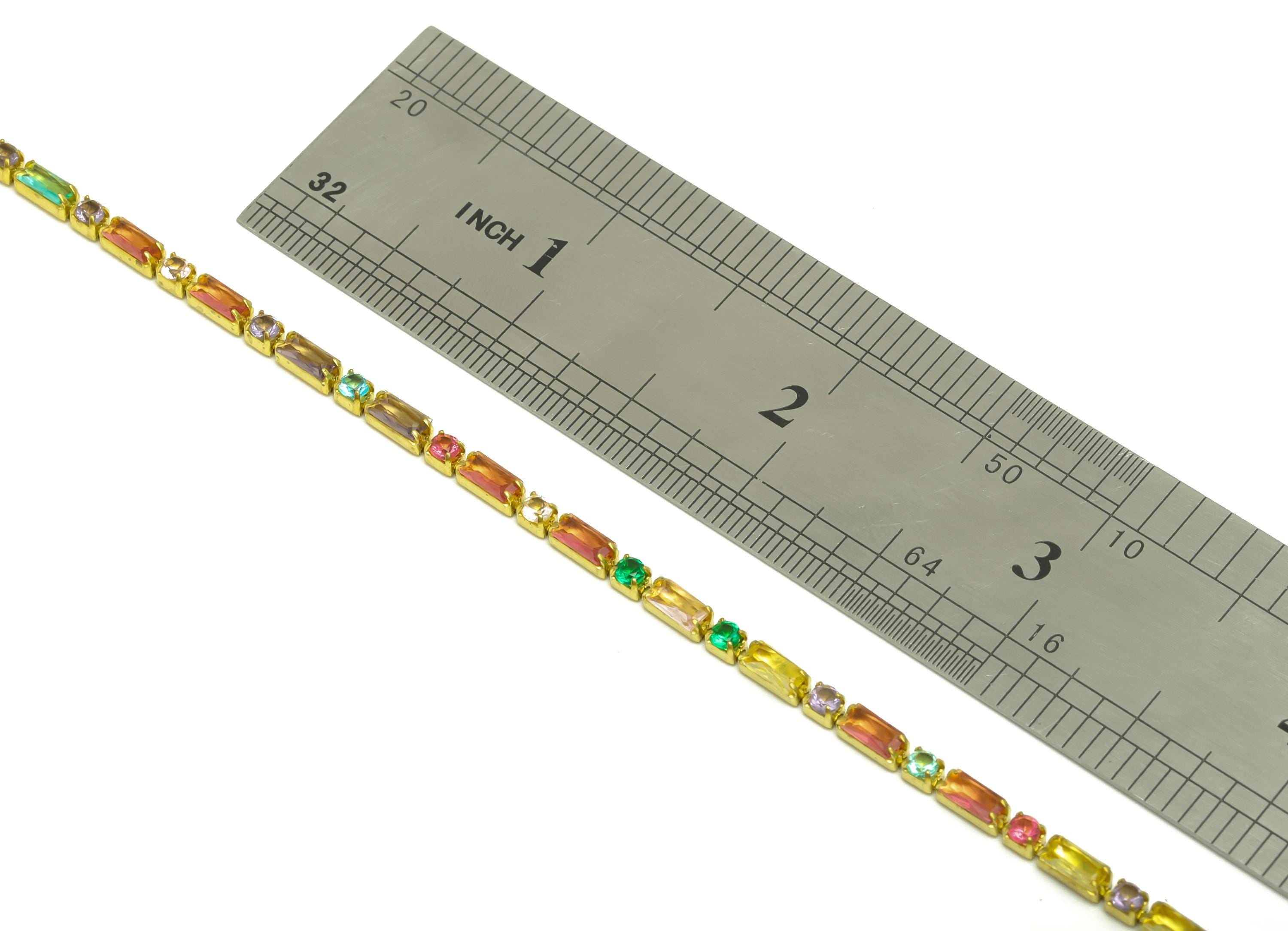 2.5*5mm+2.5mm Zircon Brass Chain - Raw Brass Rectangular Mix Color Cubic Zircon Bracelet Chain - Rainbow Claw Chain   - 21x21x1mm - RGP6912 - DOMEDBAZAAR