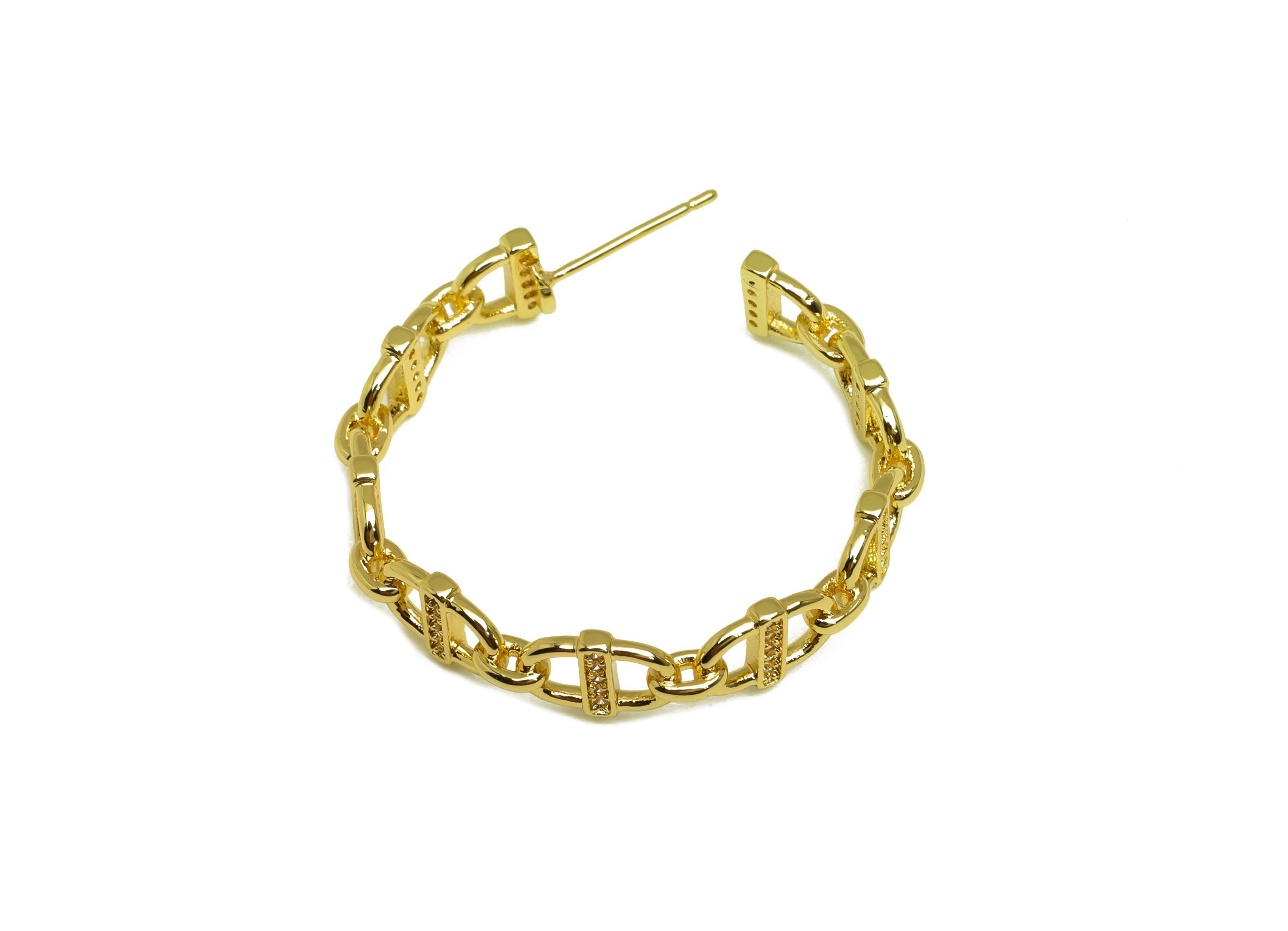 Brass Round Hoop Earring - Gold Geometry C Earring Stud - Zircon Open Round Earring Post - 18K Real Gold Plated- 31.25x31.25x1.64mm- RGP7981 - DOMEDBAZAAR