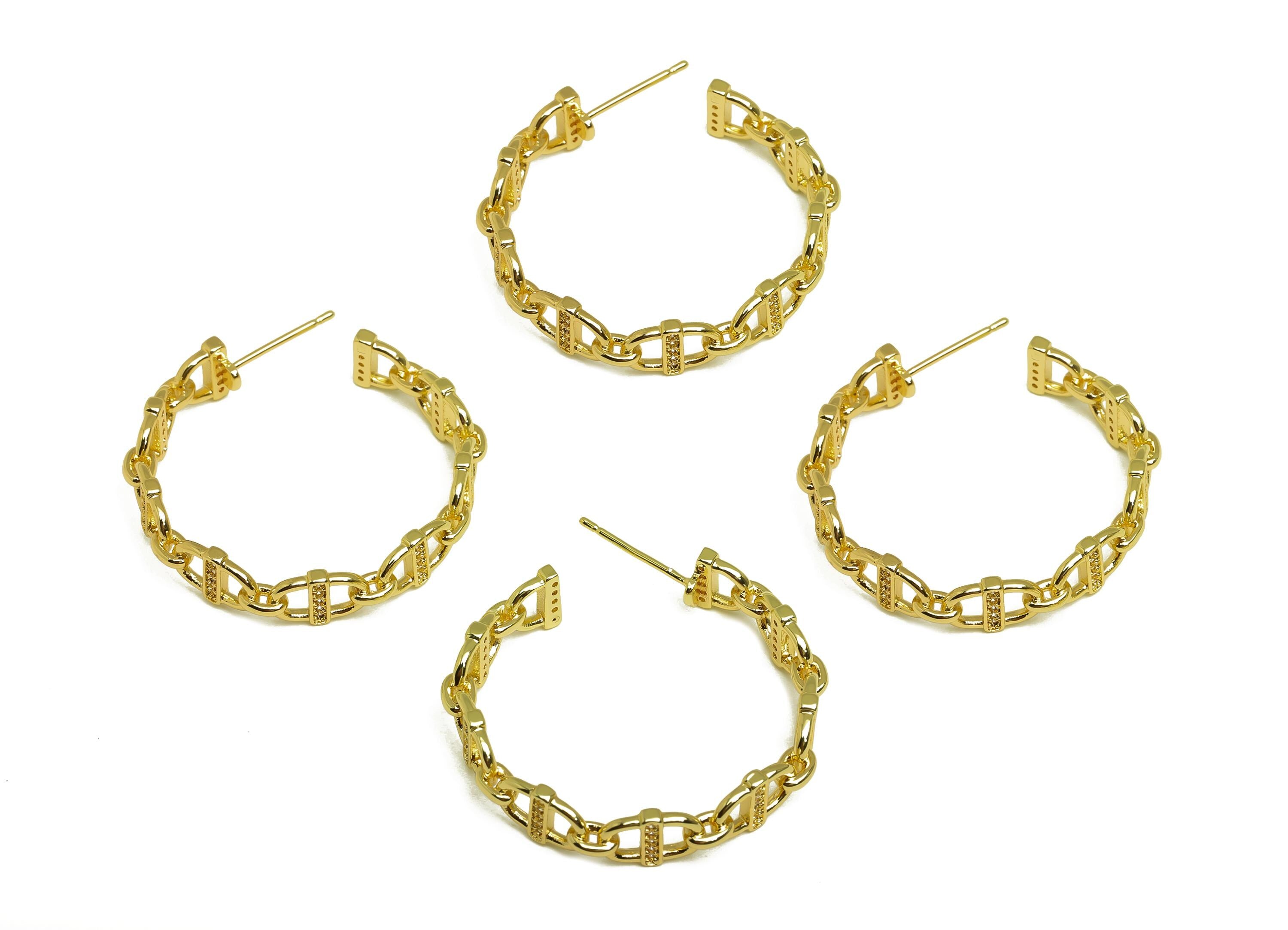 Brass Round Hoop Earring - Gold Geometry C Earring Stud - Zircon Open Round Earring Post - 18K Real Gold Plated- 31.25x31.25x1.64mm- RGP7981 - DOMEDBAZAAR