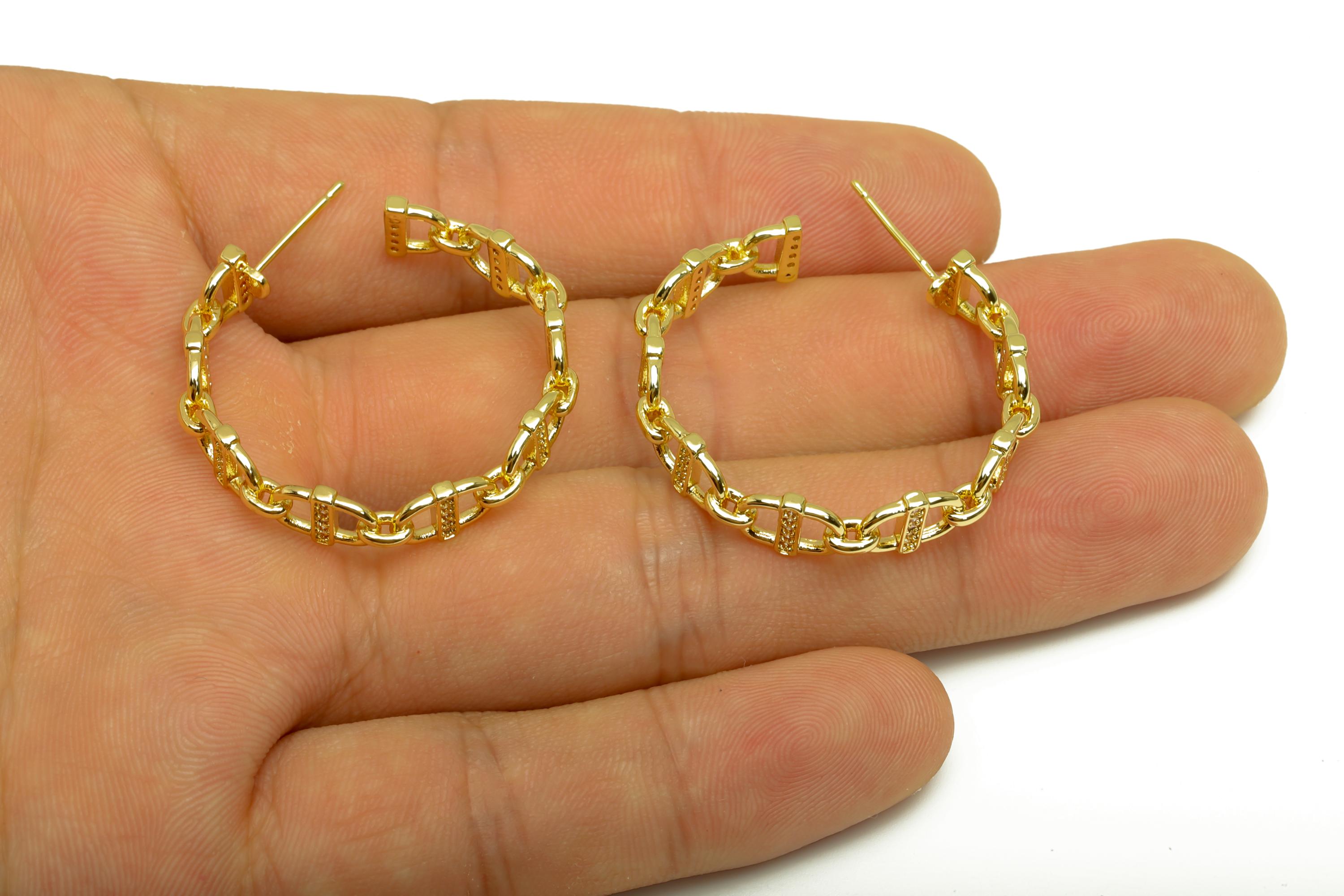 Brass Round Hoop Earring - Gold Geometry C Earring Stud - Zircon Open Round Earring Post - 18K Real Gold Plated- 31.25x31.25x1.64mm- RGP7981 - DOMEDBAZAAR