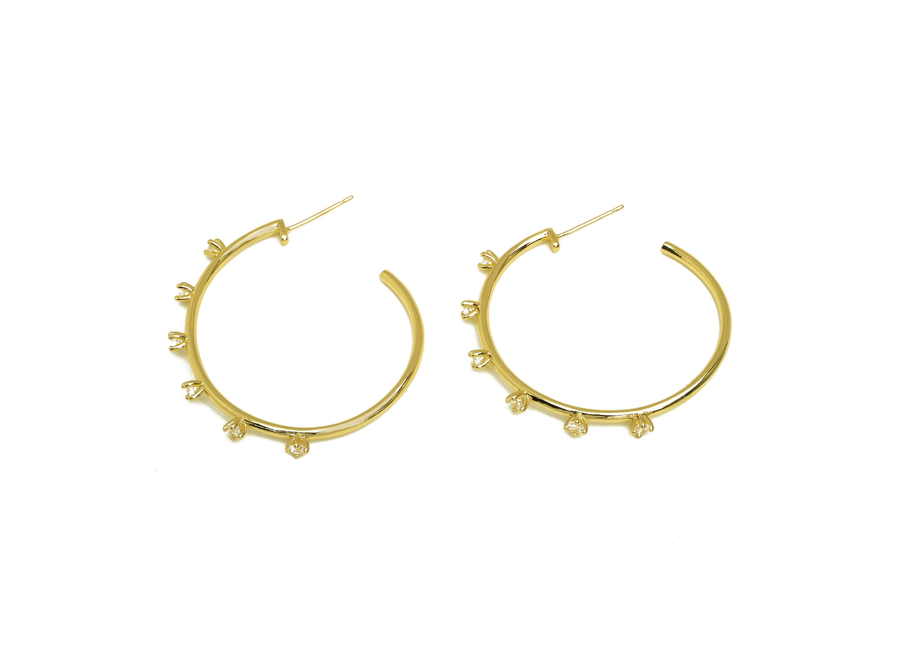 Brass Round Hoop Earring - Gold Cubic Zircon C Earring Stud - CZ Open Round Earring Post - 18K Real Gold Plated- 39.05x39.05x4.47mm -RGP7983 - DOMEDBAZAAR