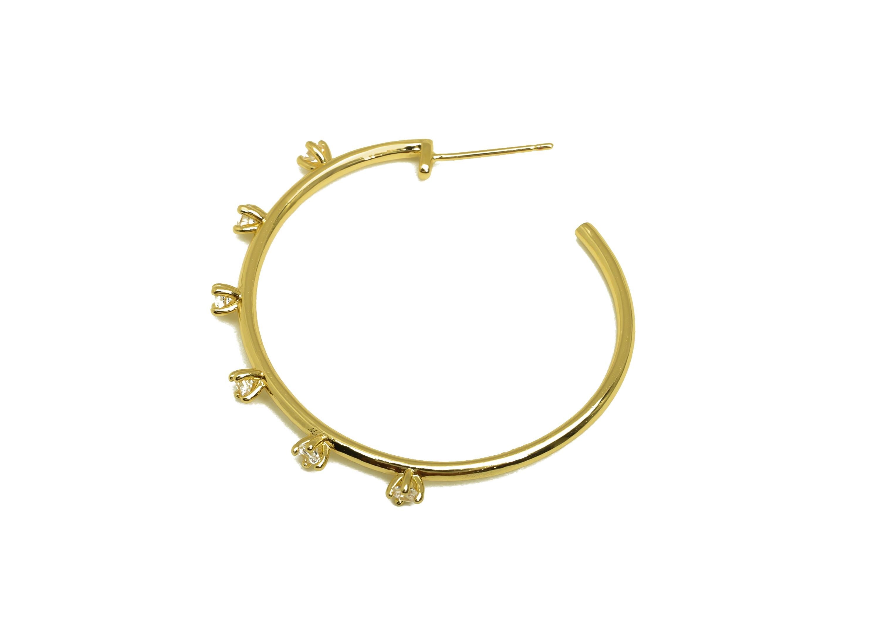Brass Round Hoop Earring - Gold Cubic Zircon C Earring Stud - CZ Open Round Earring Post - 18K Real Gold Plated- 39.05x39.05x4.47mm -RGP7983 - DOMEDBAZAAR