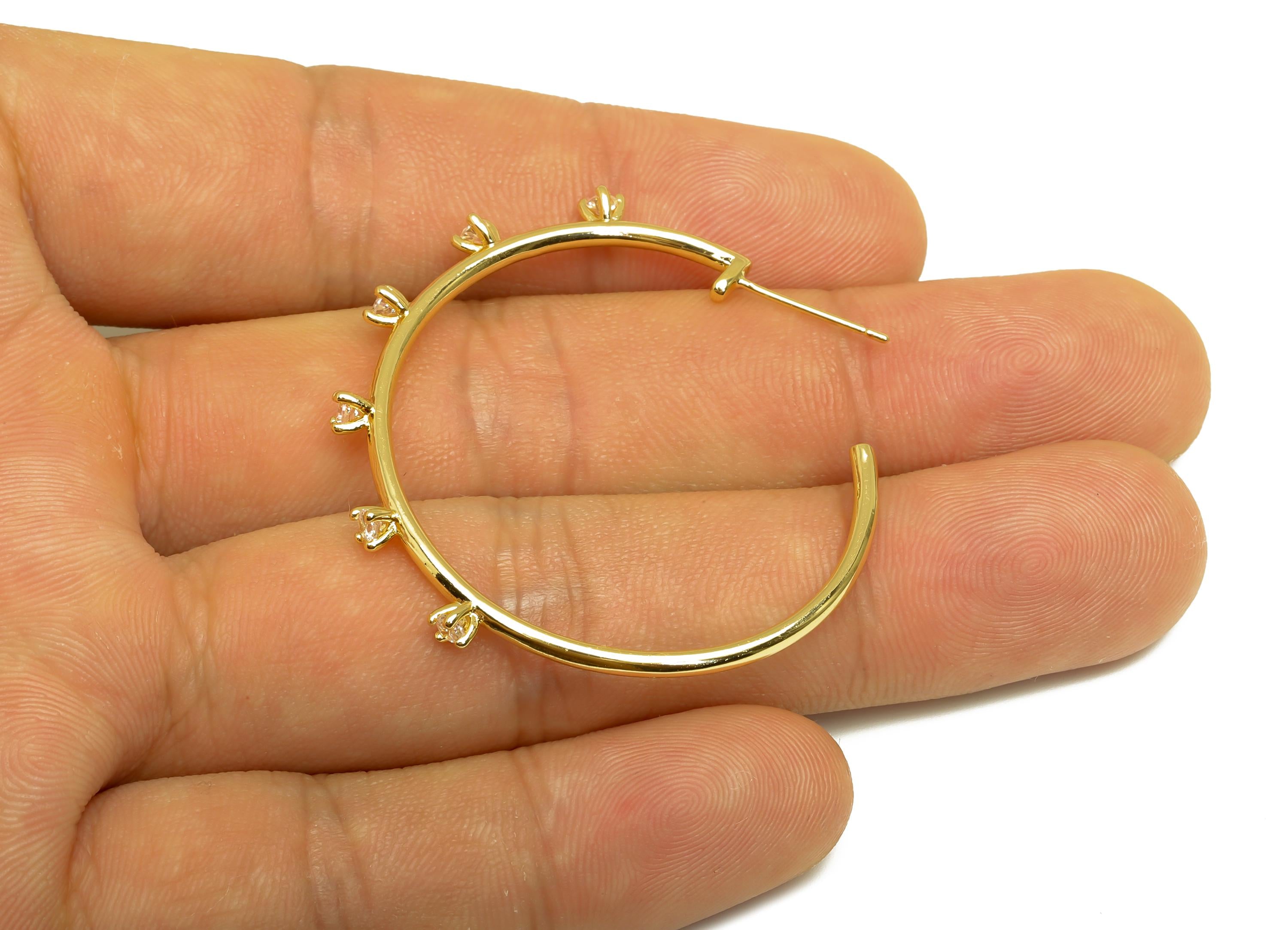Brass Round Hoop Earring - Gold Cubic Zircon C Earring Stud - CZ Open Round Earring Post - 18K Real Gold Plated- 39.05x39.05x4.47mm -RGP7983 - DOMEDBAZAAR
