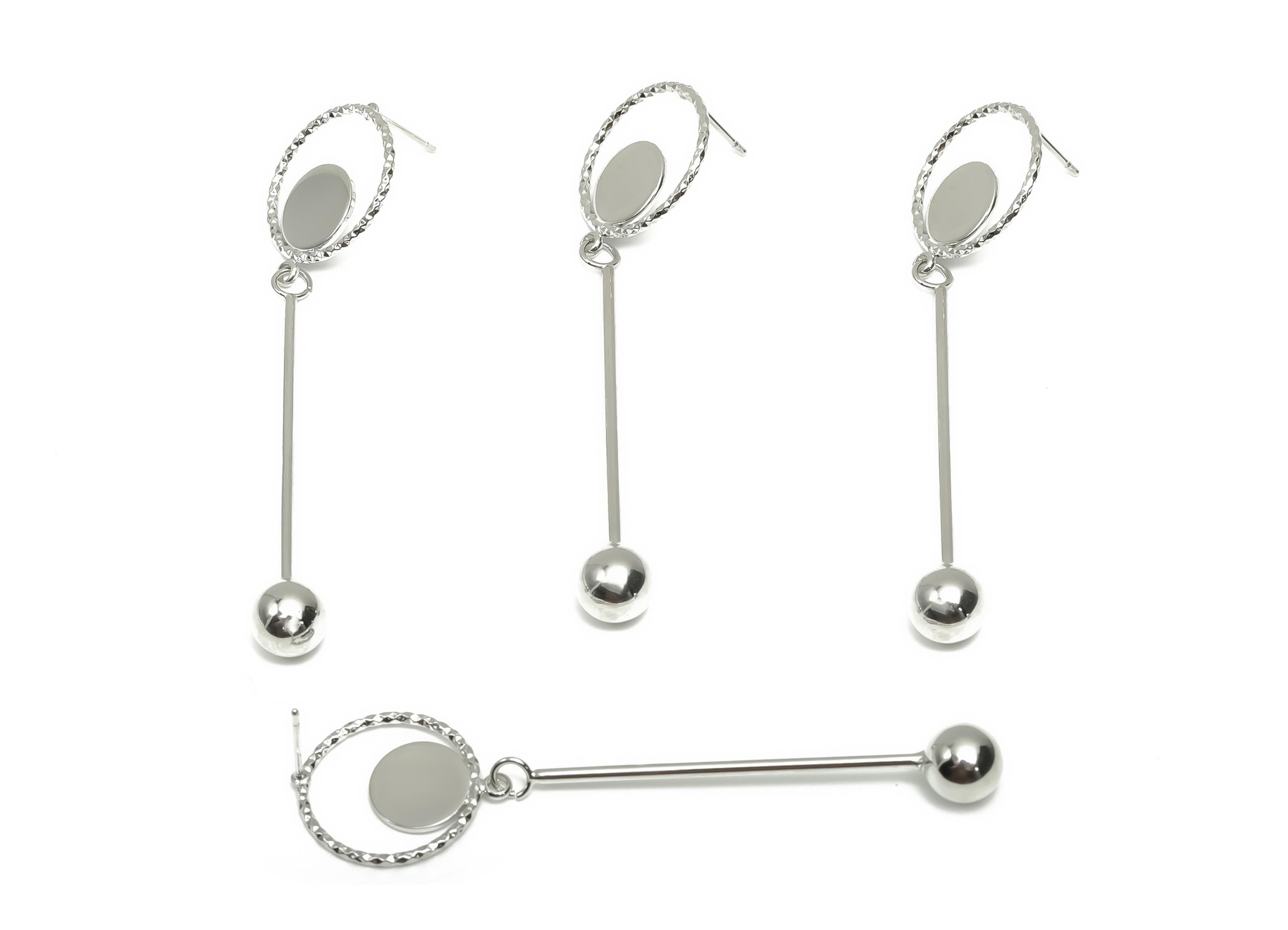 Brass Ball Dangle Wire Earring Post - Brass Textured Earring Post -  Dangle Earring Post  - 18K Real White Gold Plating - 70x17x1mm -RGP8067 - DOMEDBAZAAR