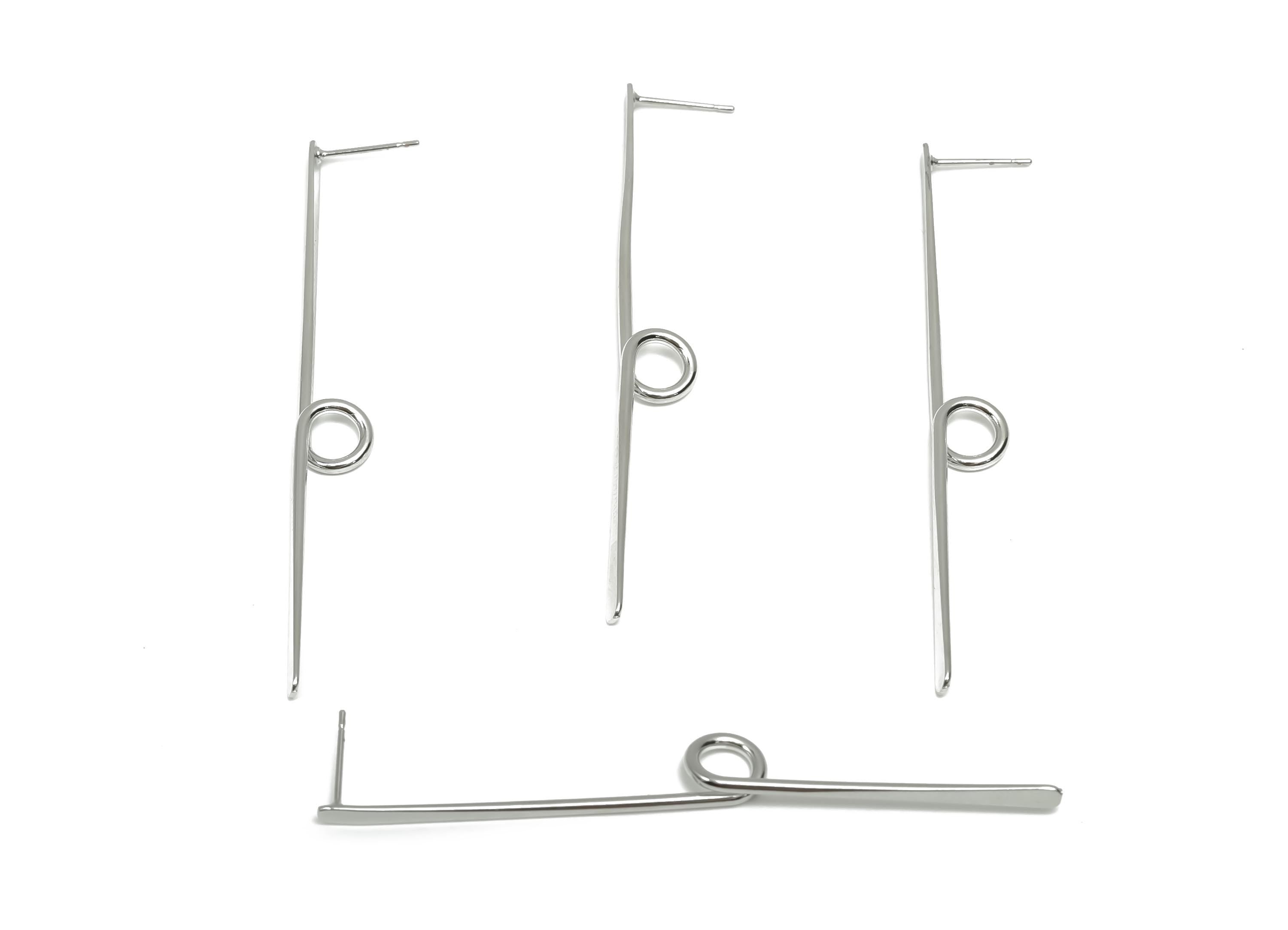 Brass Hammered Wire Earring Post - Brass Stick Knot Earring Post - Twisted Earring Post - 18K Real White Gold Plating - 71x2x1mm - RGP8068 - DOMEDBAZAAR