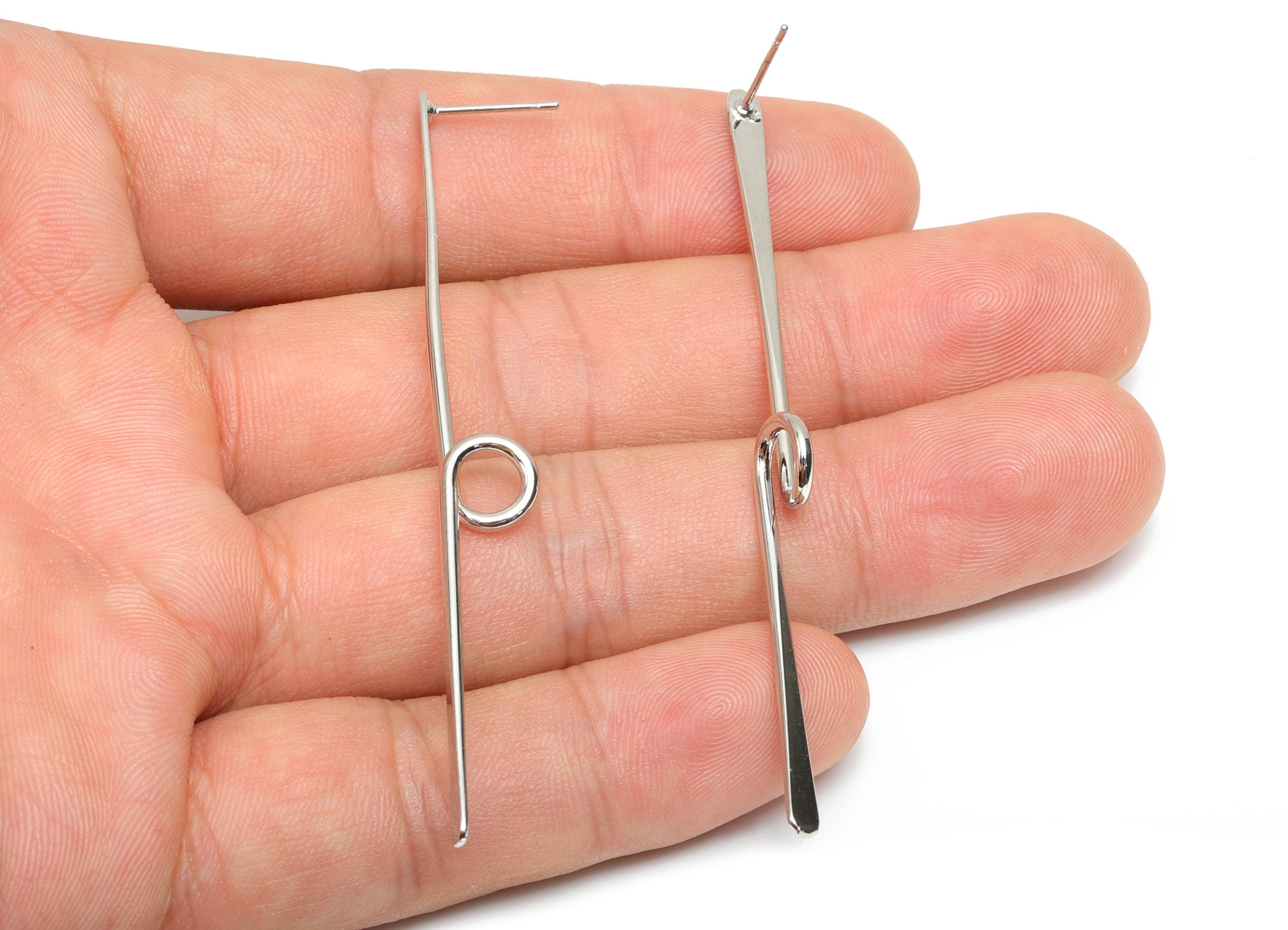 Brass Hammered Wire Earring Post - Brass Stick Knot Earring Post - Twisted Earring Post - 18K Real White Gold Plating - 71x2x1mm - RGP8068 - DOMEDBAZAAR