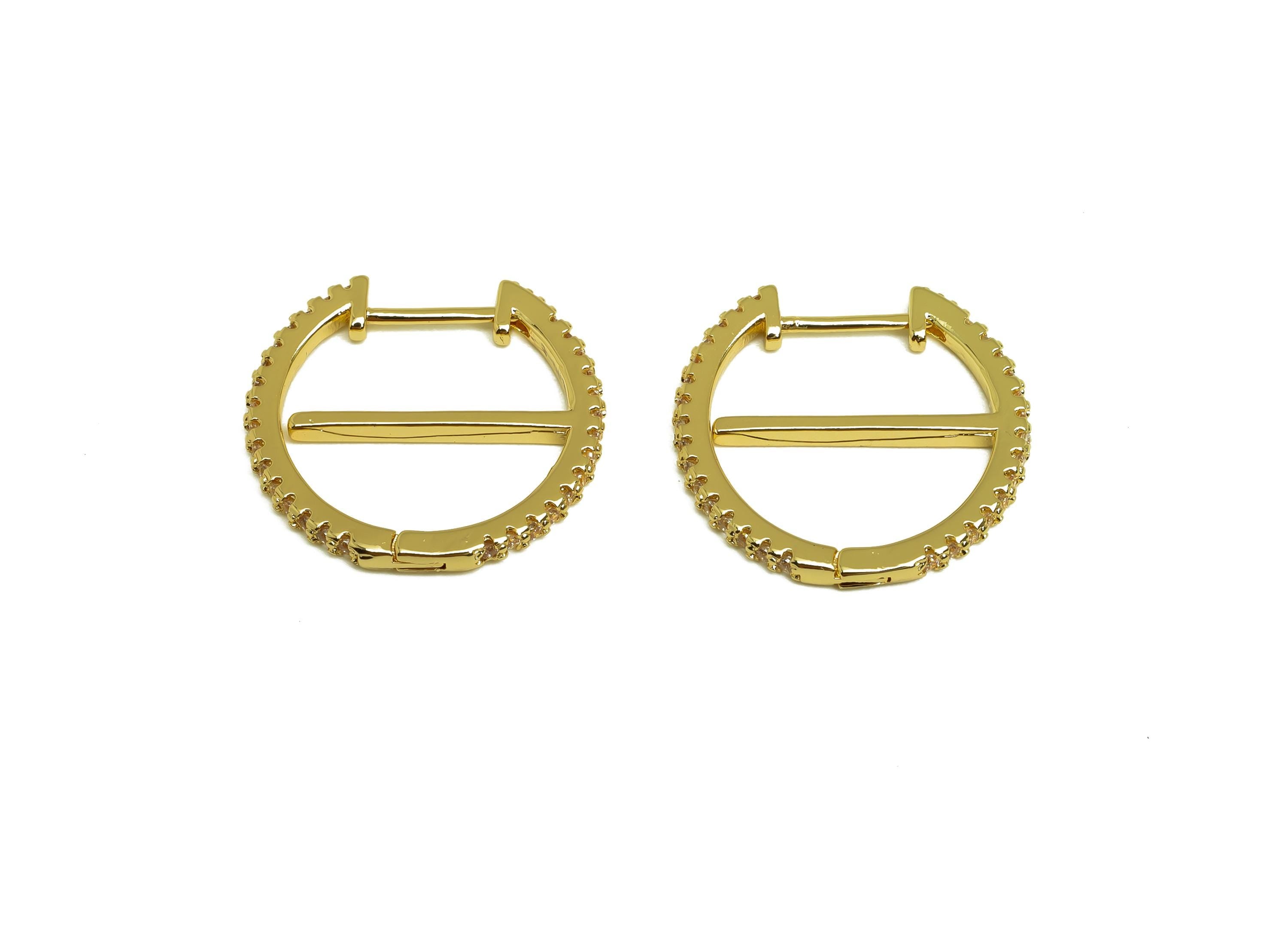 Brass Round Hoop Earring - Gold Zircon Circle Huggie Earring Clasp - Round Hoop Earring - 18K Real Gold Plating - 18x 20.6x2.27mm - RGP7986 - DOMEDBAZAAR