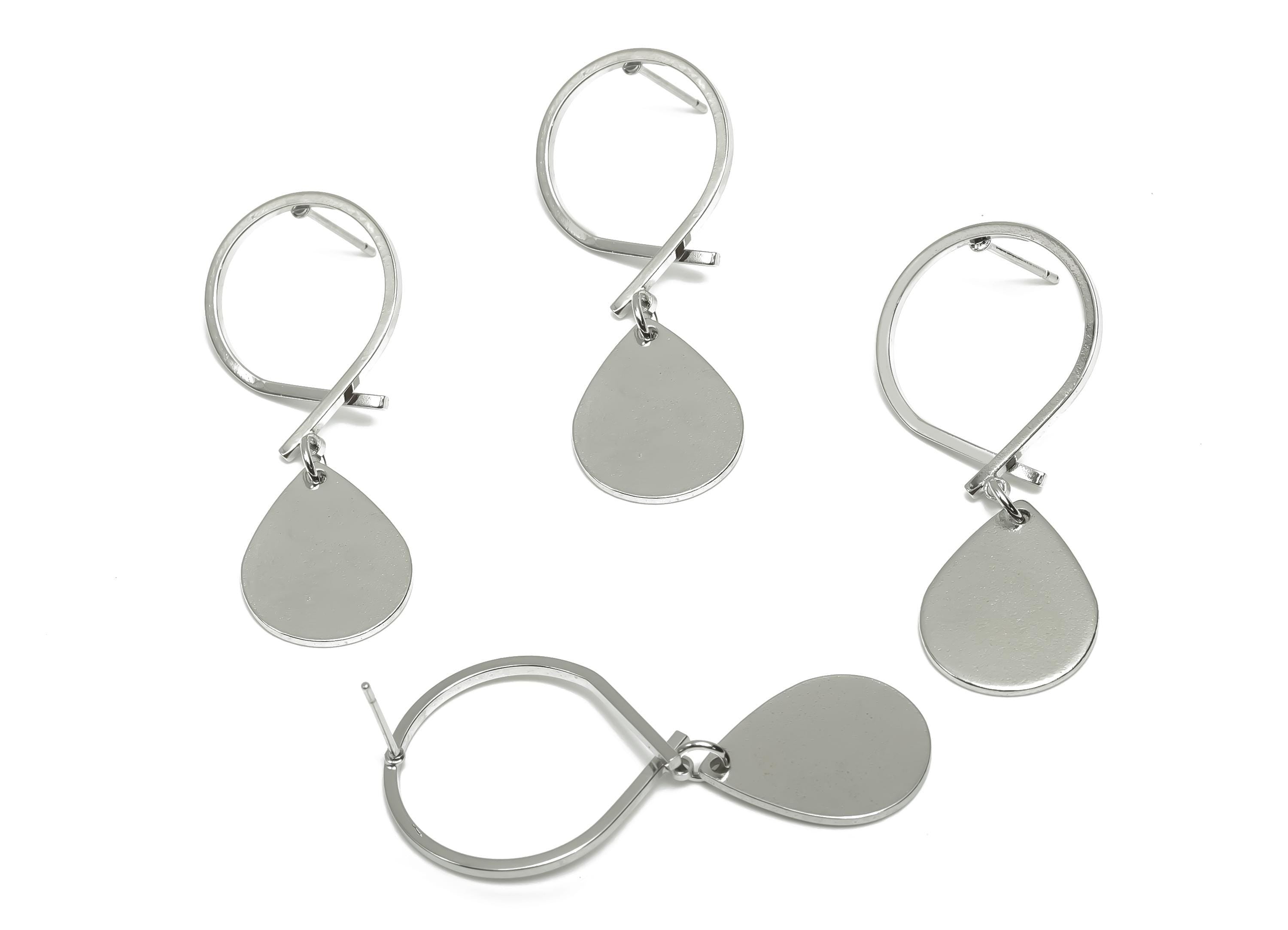 Brass Teardrop Earring Post -  Brass Drop Earring Post - Brass Dangle Cross Earring Post - 18K Real White Gold Plating - 44x20x1mm - RGP8054 - DOMEDBAZAAR