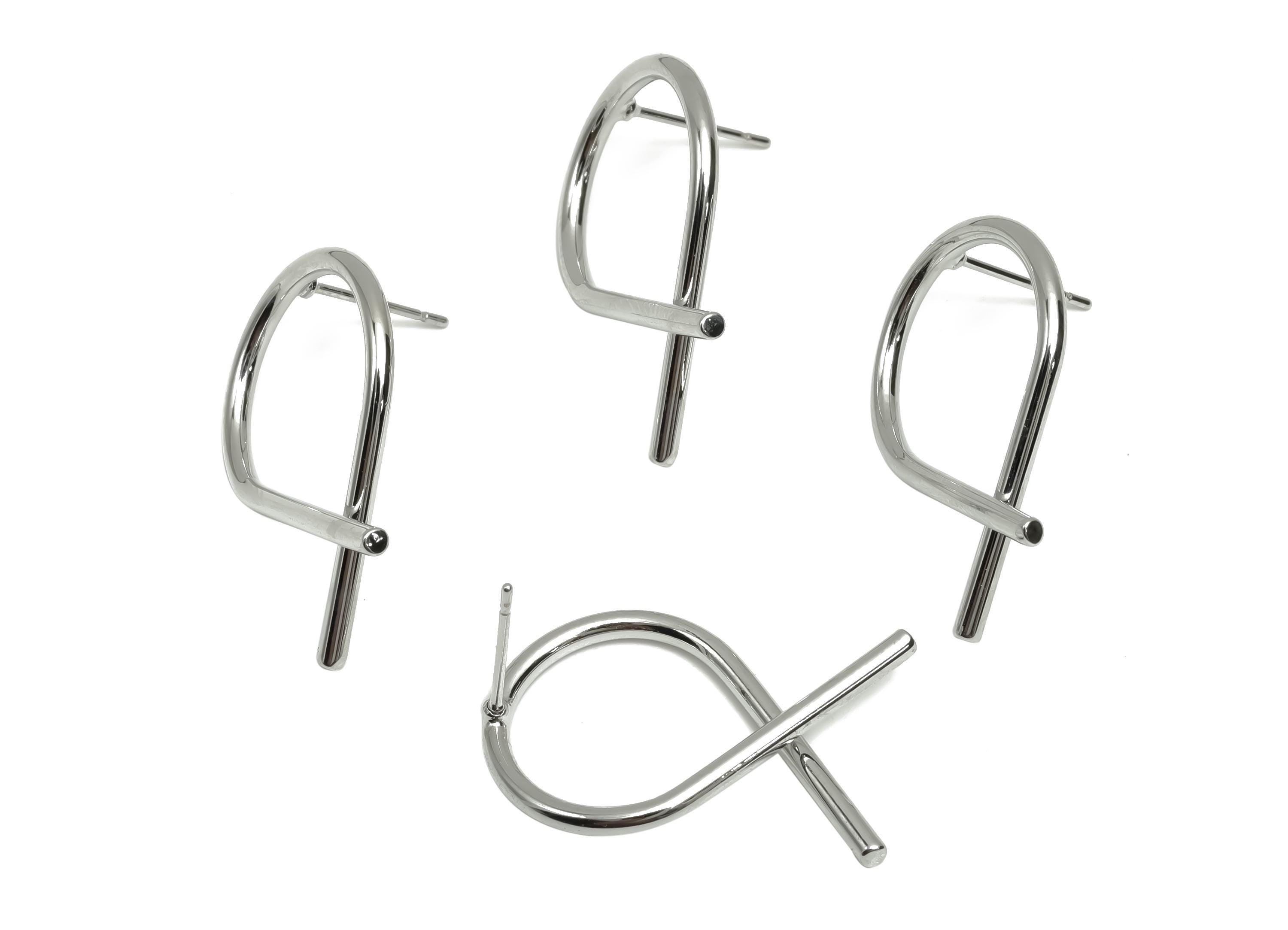 Brass Cross Earring Post - Brass Wire Earring Post - Brass Twisted Wire Earring Post - 18K Real White Gold Plating - 28x18x1.82mm - RGP8063 - DOMEDBAZAAR