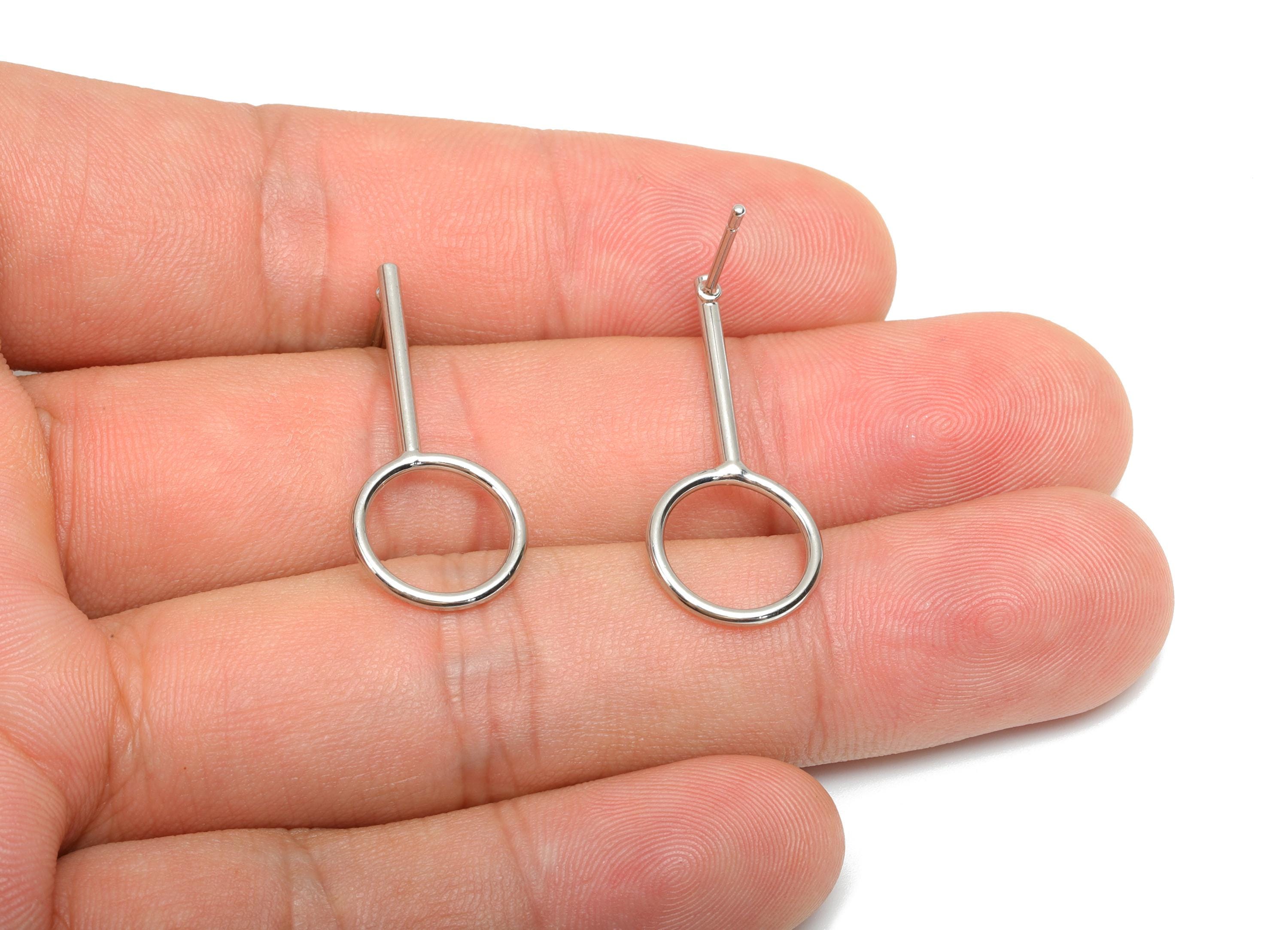 Brass Round Earring Post - Brass Geometry Earring Stud - Brass Stick Wire Earring Post  - 18K Real White Gold Plating - 28x11x1mm - RGP8061 - DOMEDBAZAAR