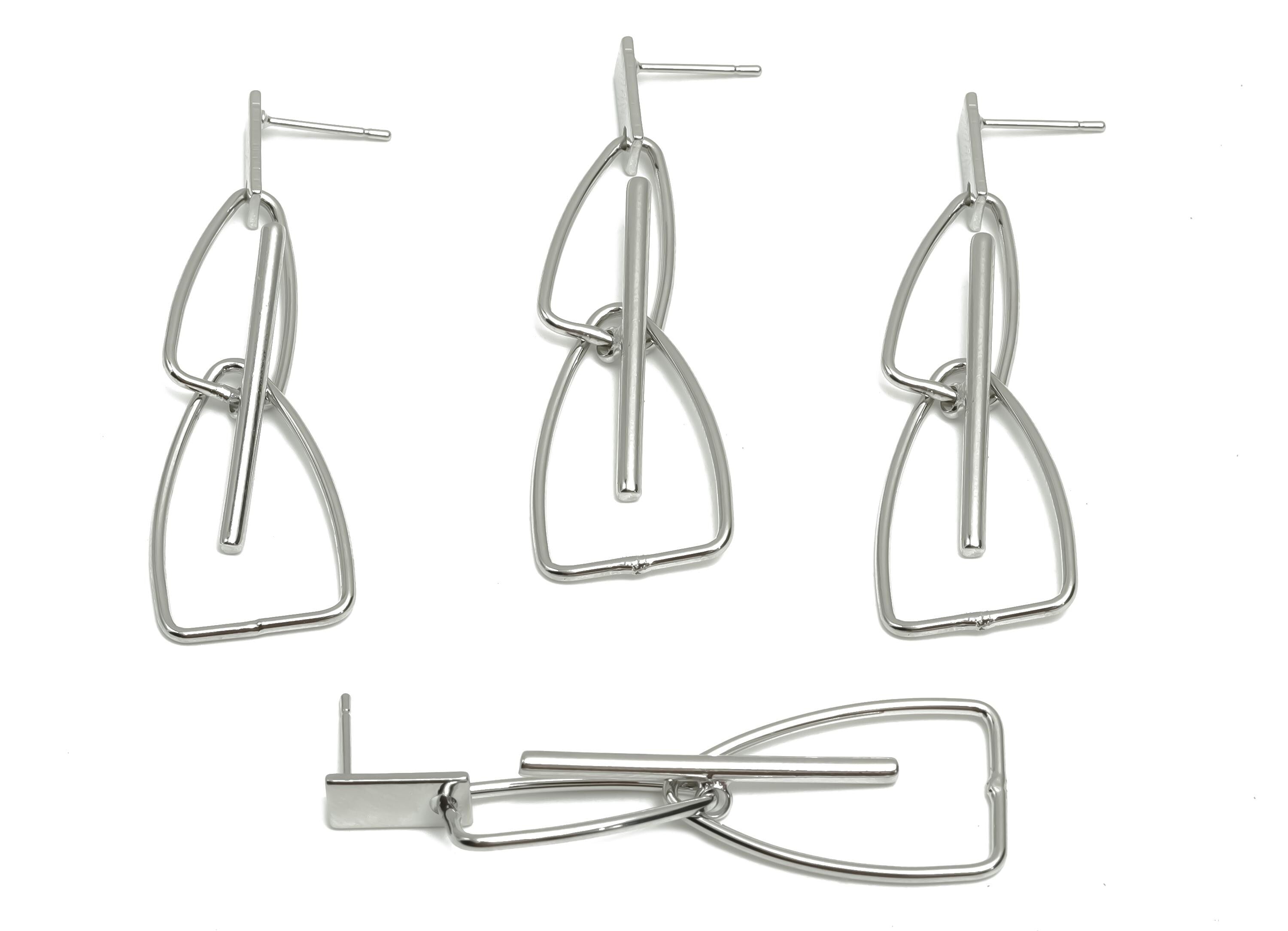 Brass Dangle Earring Post - Brass Stick Earring Post - Dangle Irregular Earring Post - 18K Real White Gold Plating - 51x15x1.27mm - RGP8062 - DOMEDBAZAAR