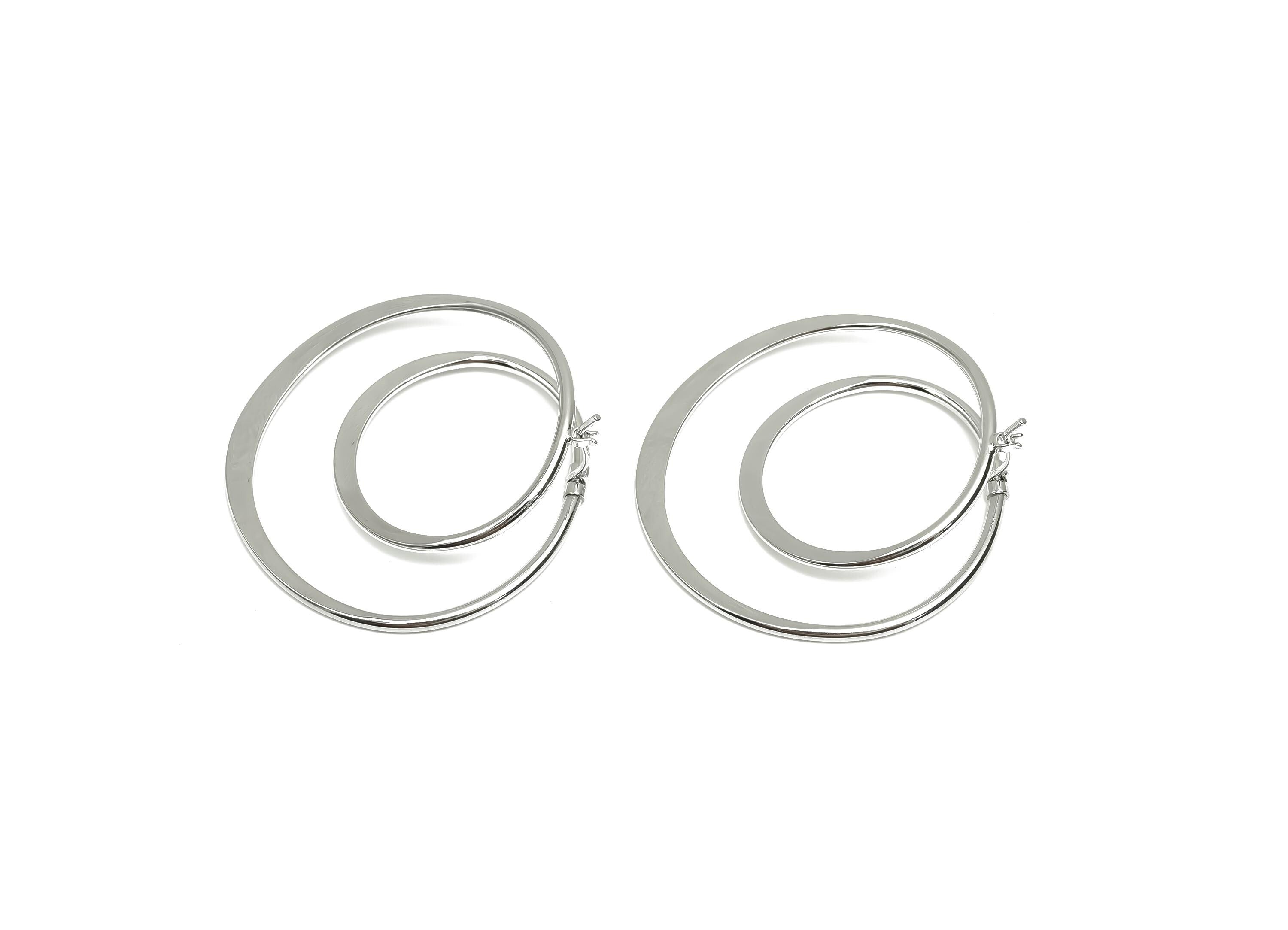 Hammered Hoop Earring - Brass Hinged Back Earring - Brass Hinged Back Hoop Earring - 18K Real White Gold Plating - 44.17x40x1.57mm - RGP8083 - DOMEDBAZAAR
