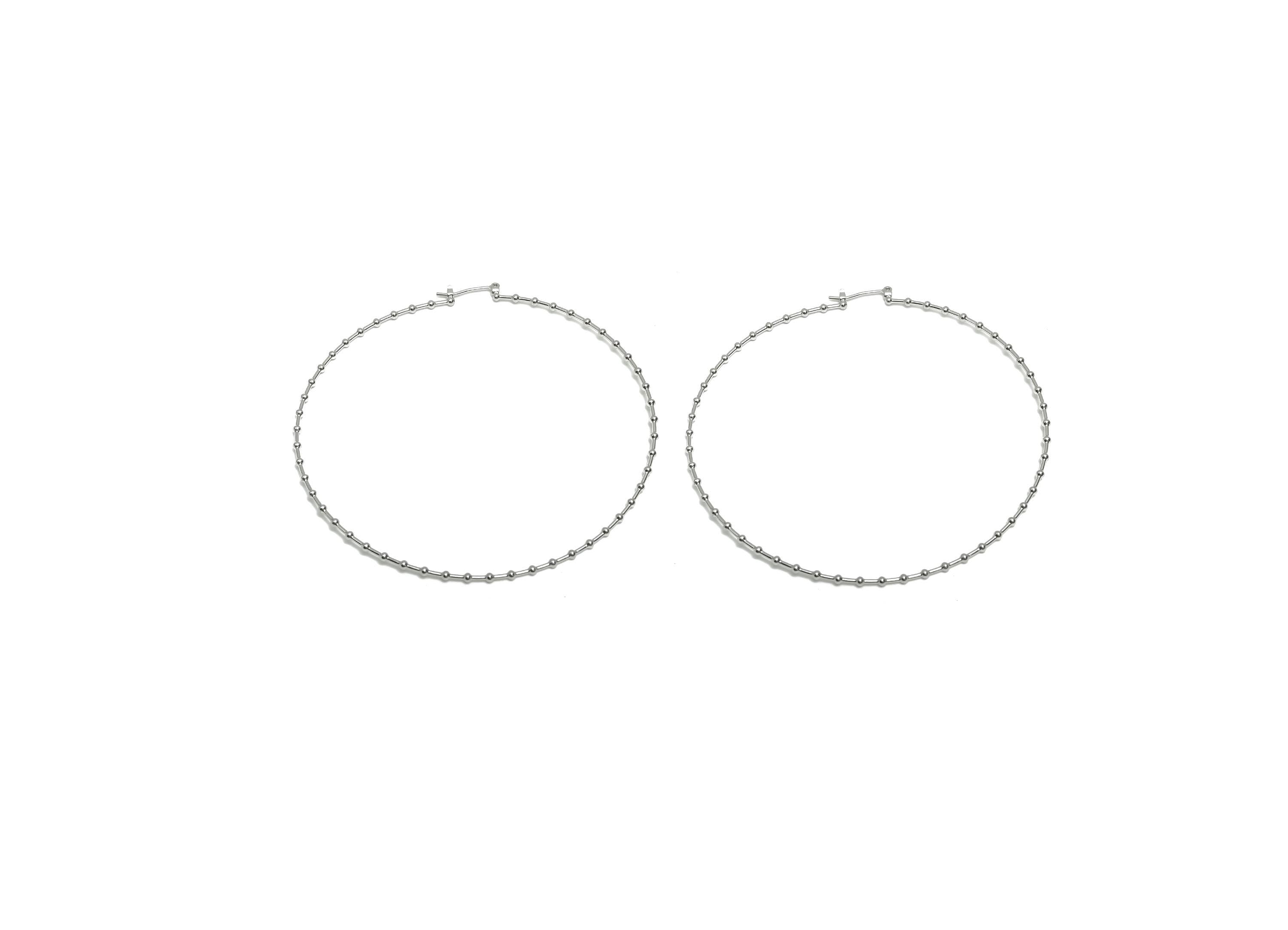 Brass Bead Hoop Earring - Brass Large Round Hinged Back Earring - Hinged Back Hoop Earring - 18K Real White Gold Plating - 81x80x1mm-RGP8079 - DOMEDBAZAAR