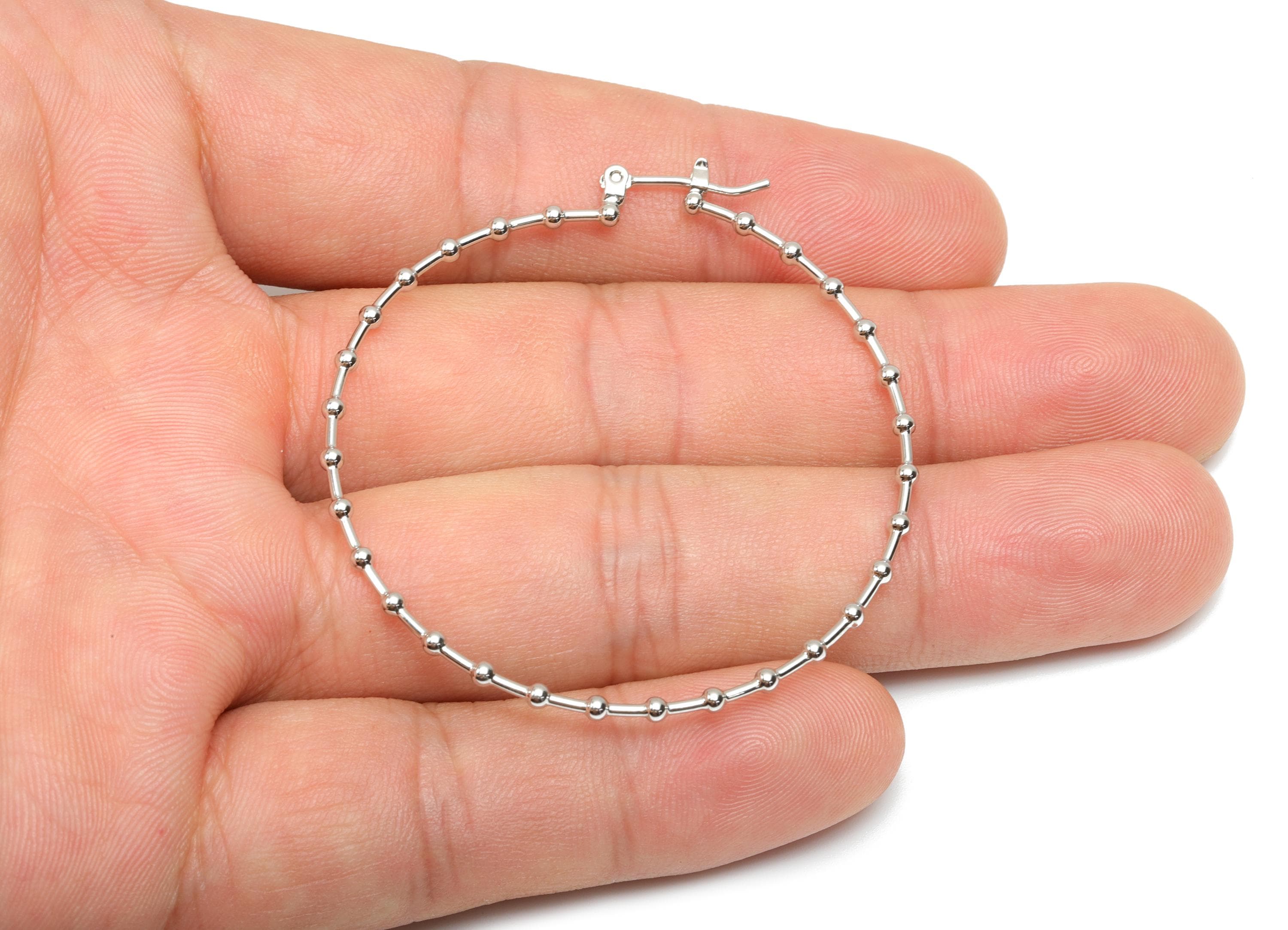 Brass Bead Hoop Earring - Brass Round Hinged Back Earring - Brass Hinged Back Earring - 18K Real White Gold Plating - 50x49x1.8mm - RGP8080 - DOMEDBAZAAR