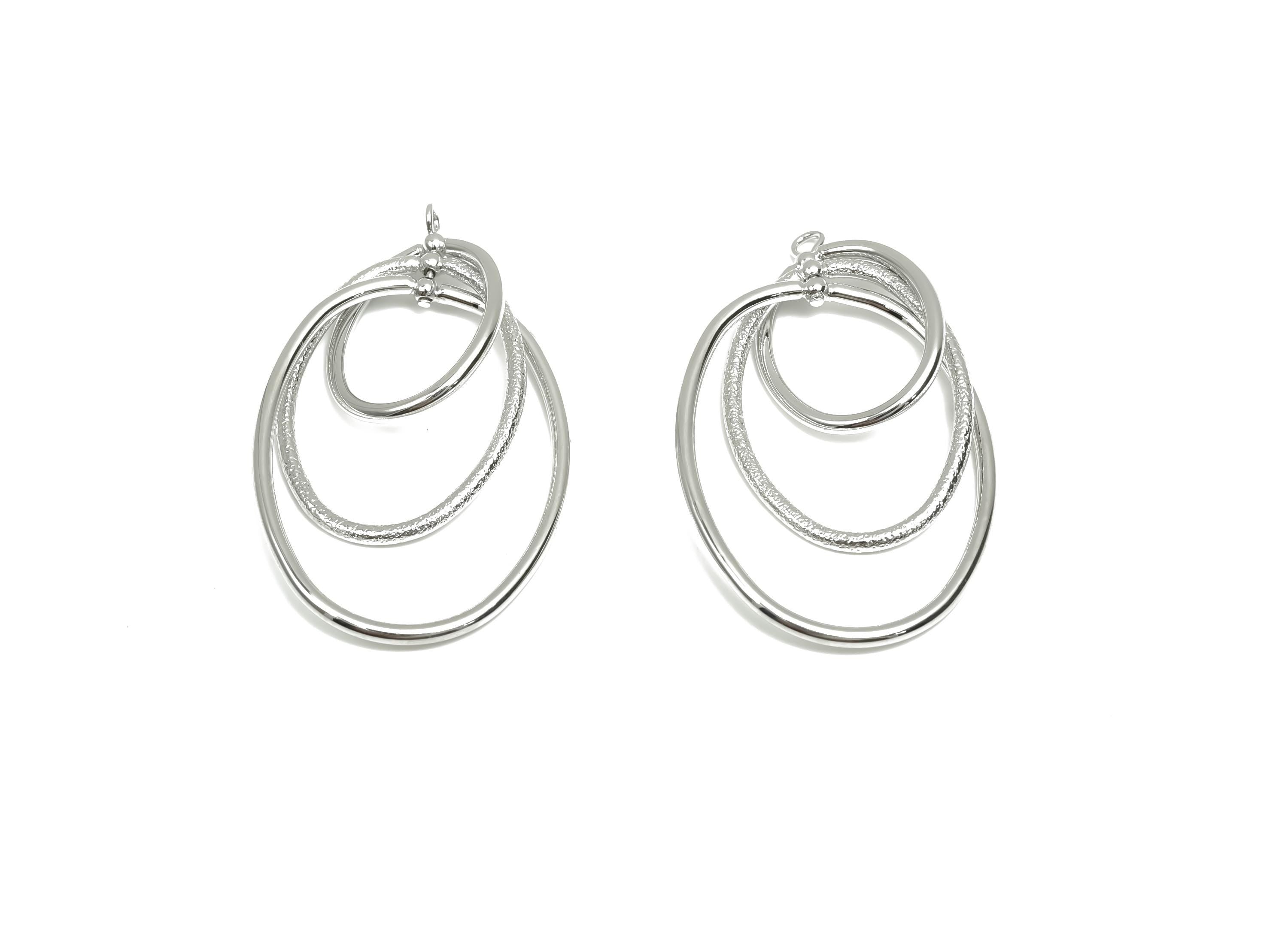 Brass Oval Earring Charm - Brass Textured Earring Charm - Interlock Dangle Earring Charm - 18K Real White Gold Plating - 45x28x1mm - RGP8076 - DOMEDBAZAAR