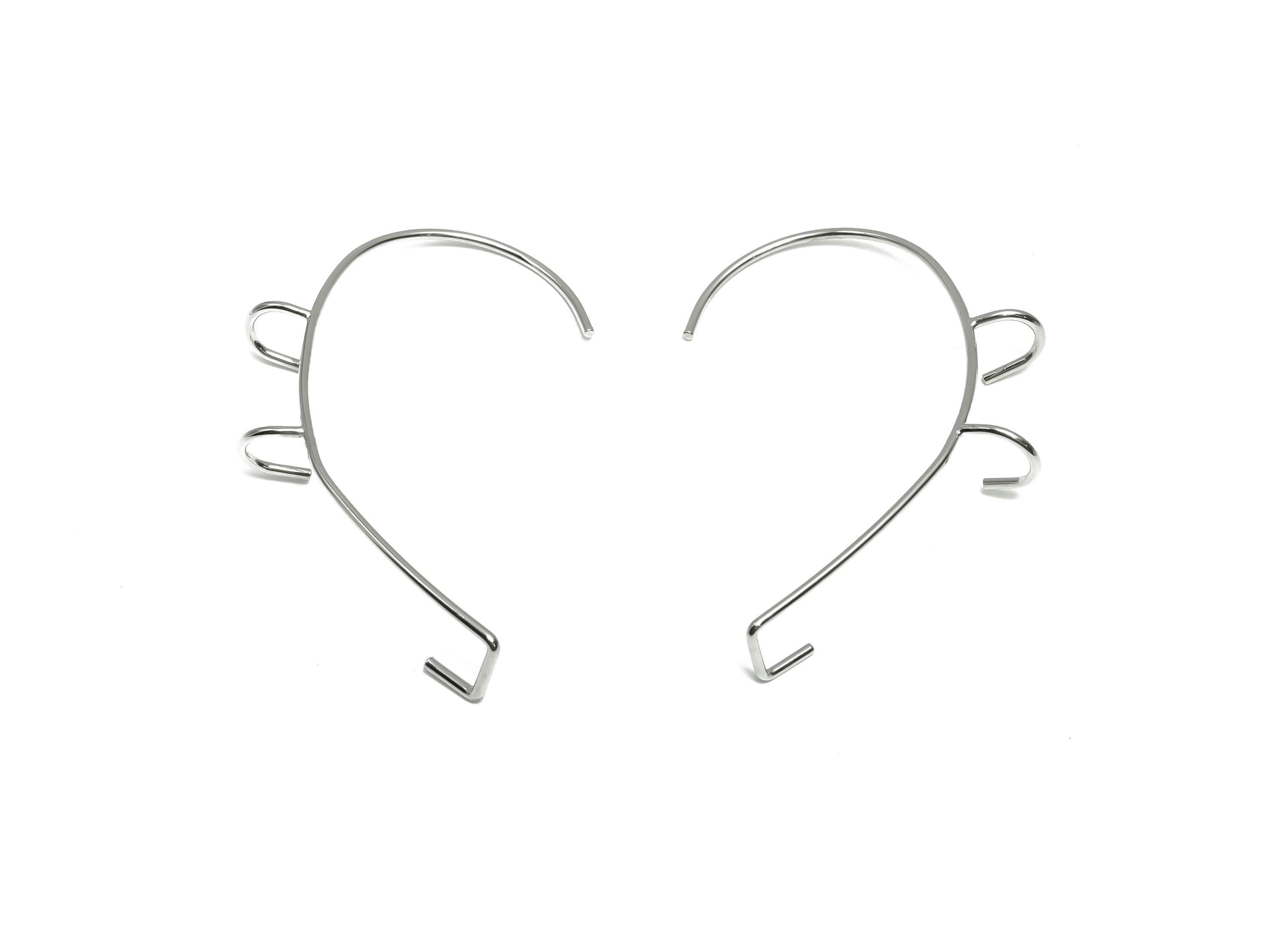 Brass Wires Ear Cuff Earring - Wires Earring Bone Hanging - Hanging Ear Cuff Earring - 18K Real White Gold Plating - 60.4x39.6x1mm - RGP8085 - DOMEDBAZAAR