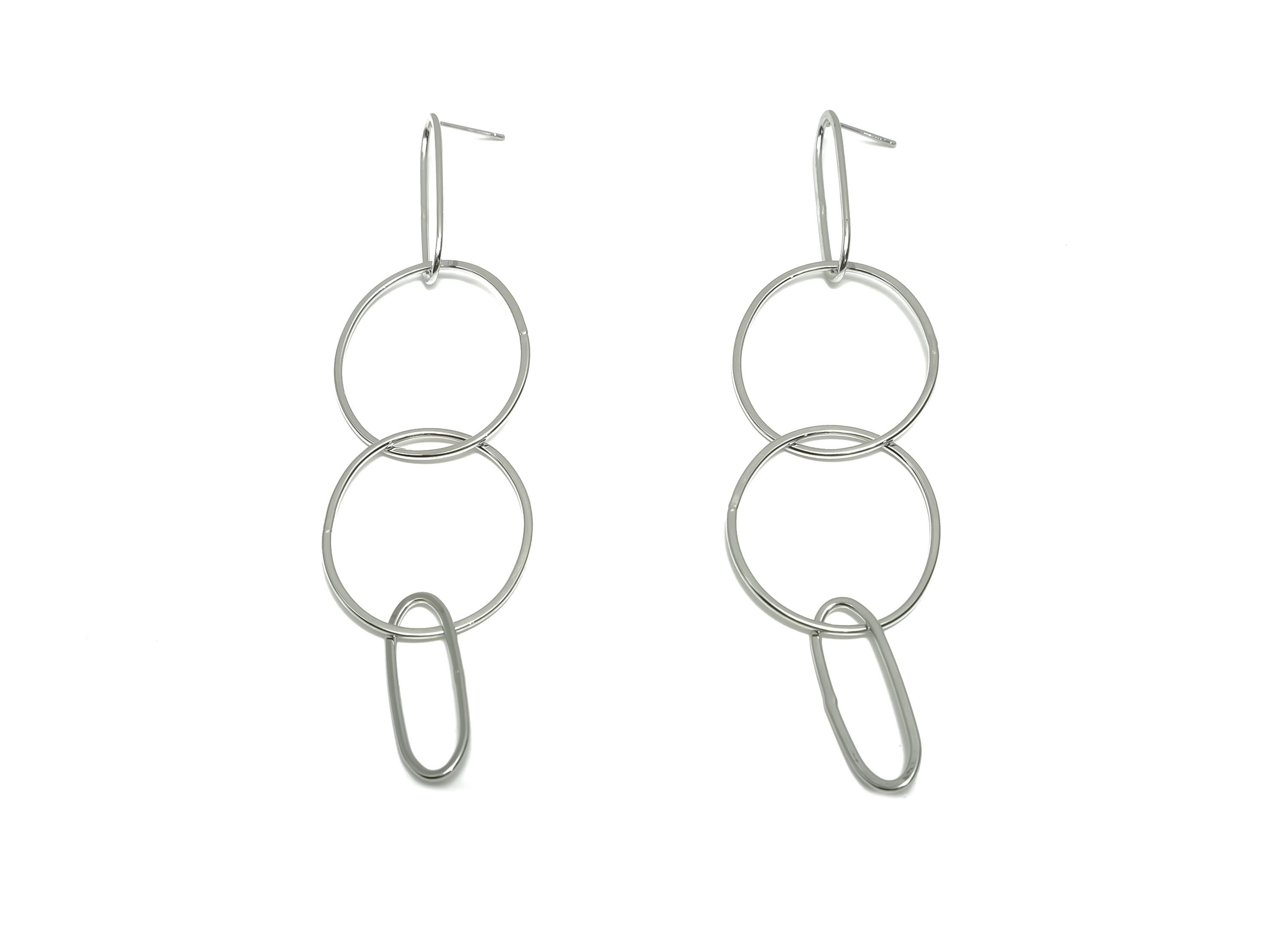 Brass Oval Earring Stud - Brass Round Dangle Earring Post - Brass Geometry Earring Post - 18K Real White Gold Plating - 114x29x1mm - RGP8074 - DOMEDBAZAAR