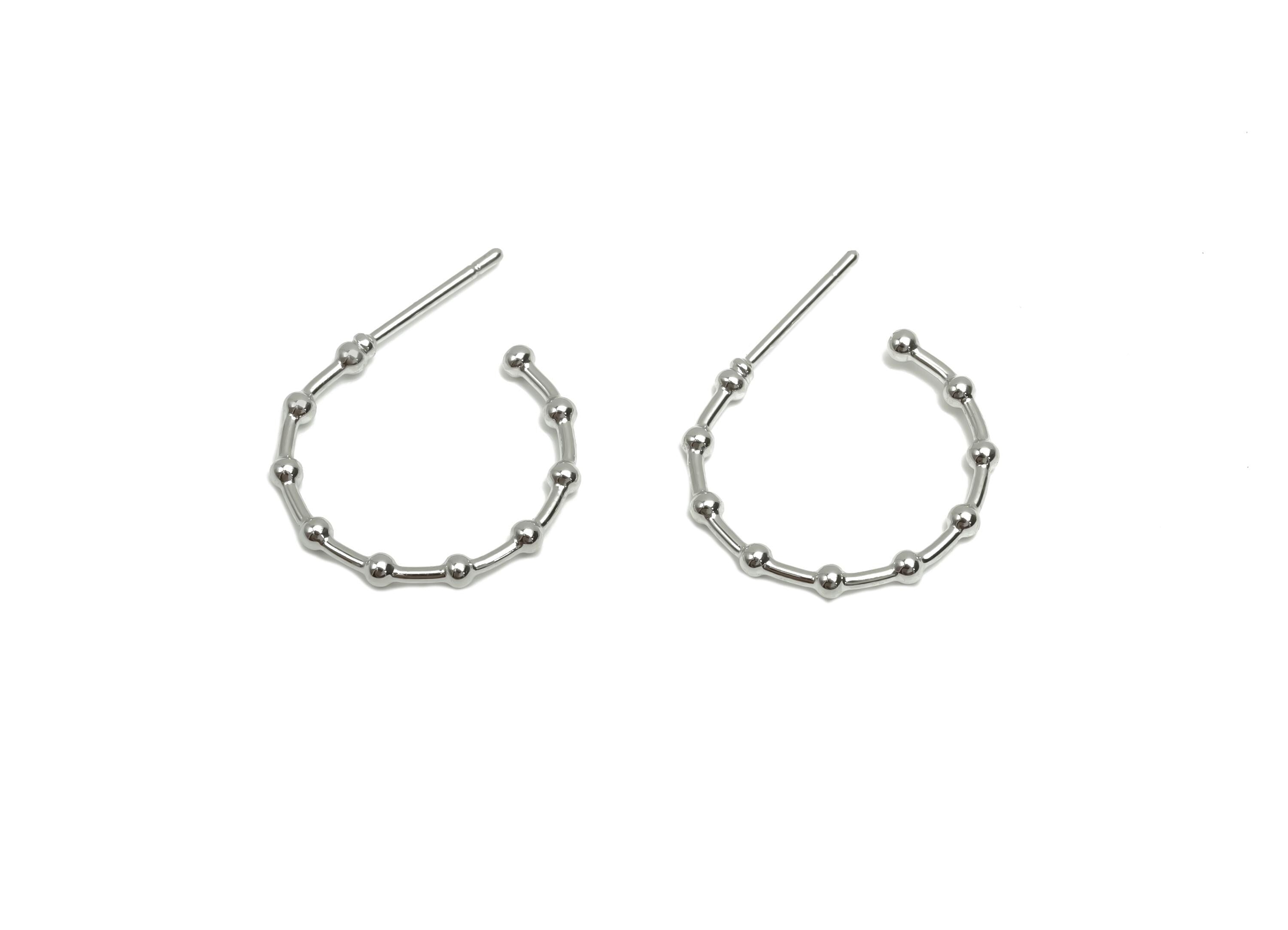 Brass Hoop Earring Stud - Brass Open Hoop Earring Post - Beaded Hoop Earring Post - 18K Real White Gold Plating - 24x18x1.83mm - RGP7862 - DOMEDBAZAAR