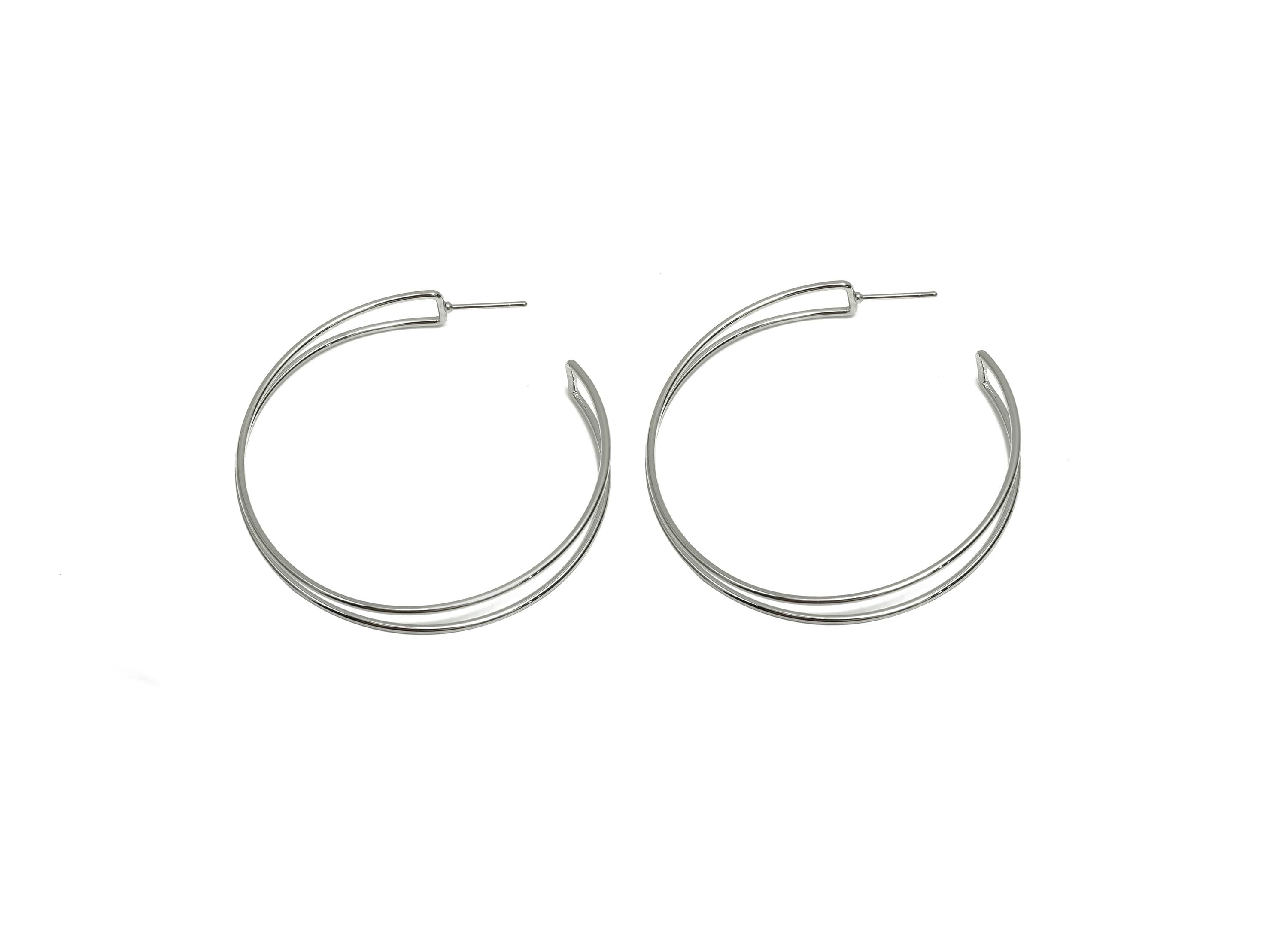 Brass Hoop Earring Stud - Brass Open Hoop Earring Post - Geometry Large Hoop Earring Post - 18K Real White Gold Plated - 50x48x1mm - RGP8090 - DOMEDBAZAAR