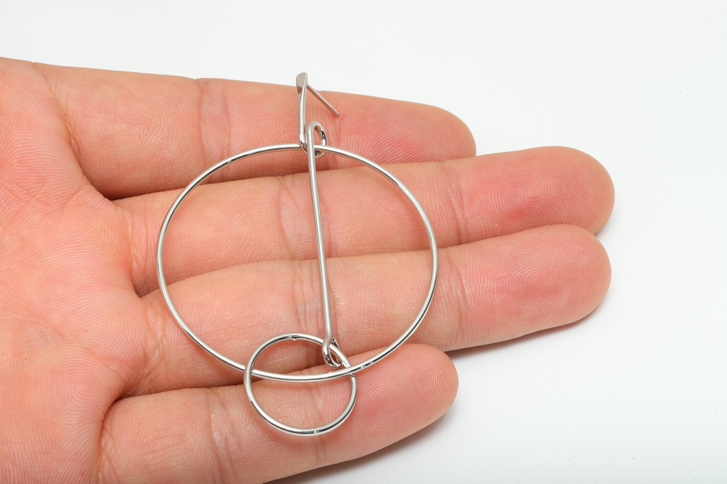 Brass Round Earring Stud - Brass Dangle Earring Post - Geometry Hammered Earring Post - 18K Real White Gold Plated - 57x45x0.73mm - RGP8088 - DOMEDBAZAAR
