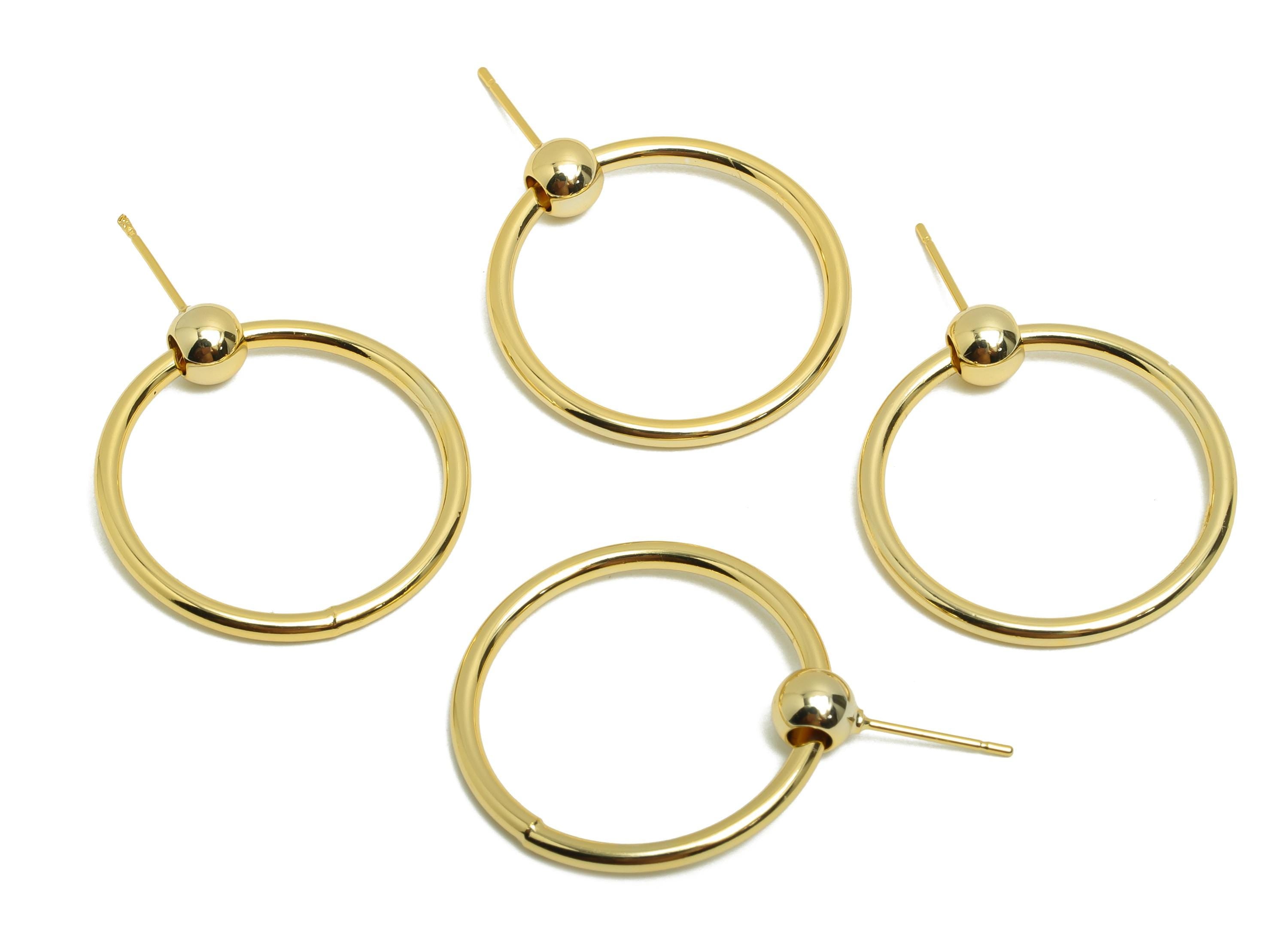 Brass Ball Circle Earring Stud - Round Earring Post for Woman&#39;s - Gold Daily Wear Ear - 18K Real Gold Plating - 28.08x26.97x2.26mm -RGP8693 - DOMEDBAZAAR