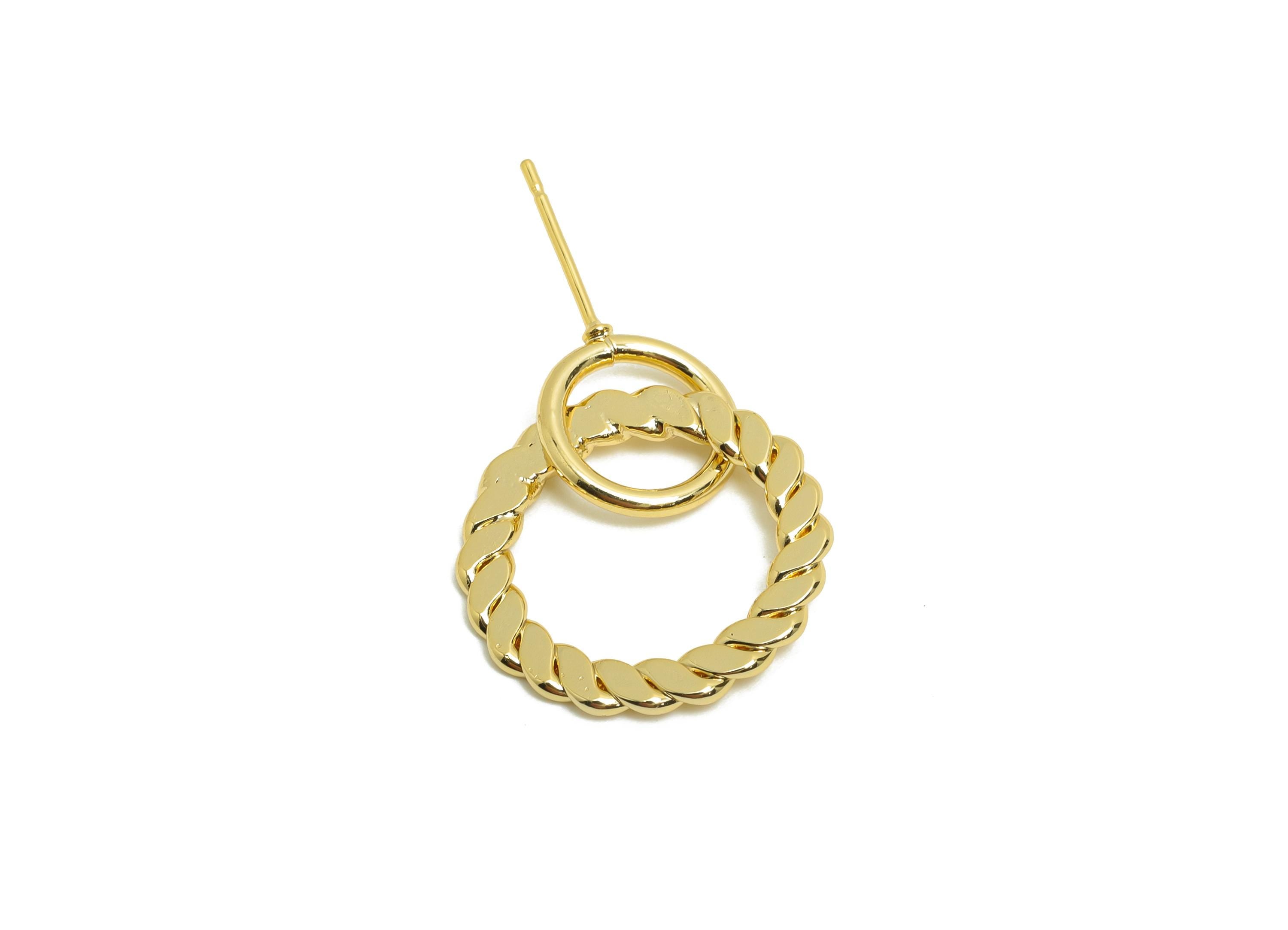 Brass Circle Earring Stud - Twisted Round Earring Post for Woman&#39;s - Gold Daily Wear Ear - 18K Real Gold Plating -25.73x19.49x1.55mm-RGP8694 - DOMEDBAZAAR
