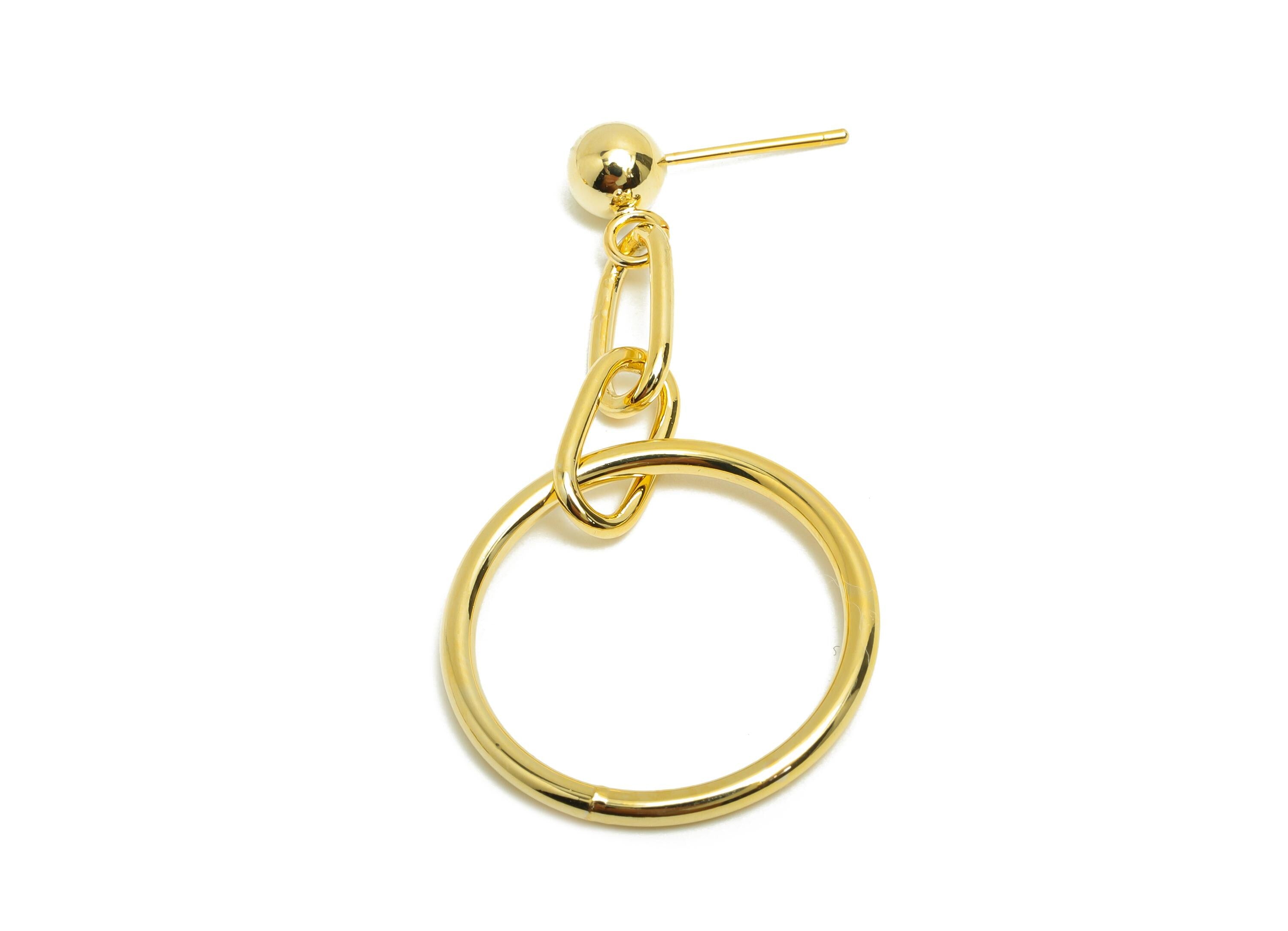 Brass Ball Circle Earring Stud - Rectangle Oval Dangle Earring - Gold Woman&#39;s Daily Wear Ear - 18K Real Gold Plated -51.25x25x1.4mm- RGP8696 - DOMEDBAZAAR