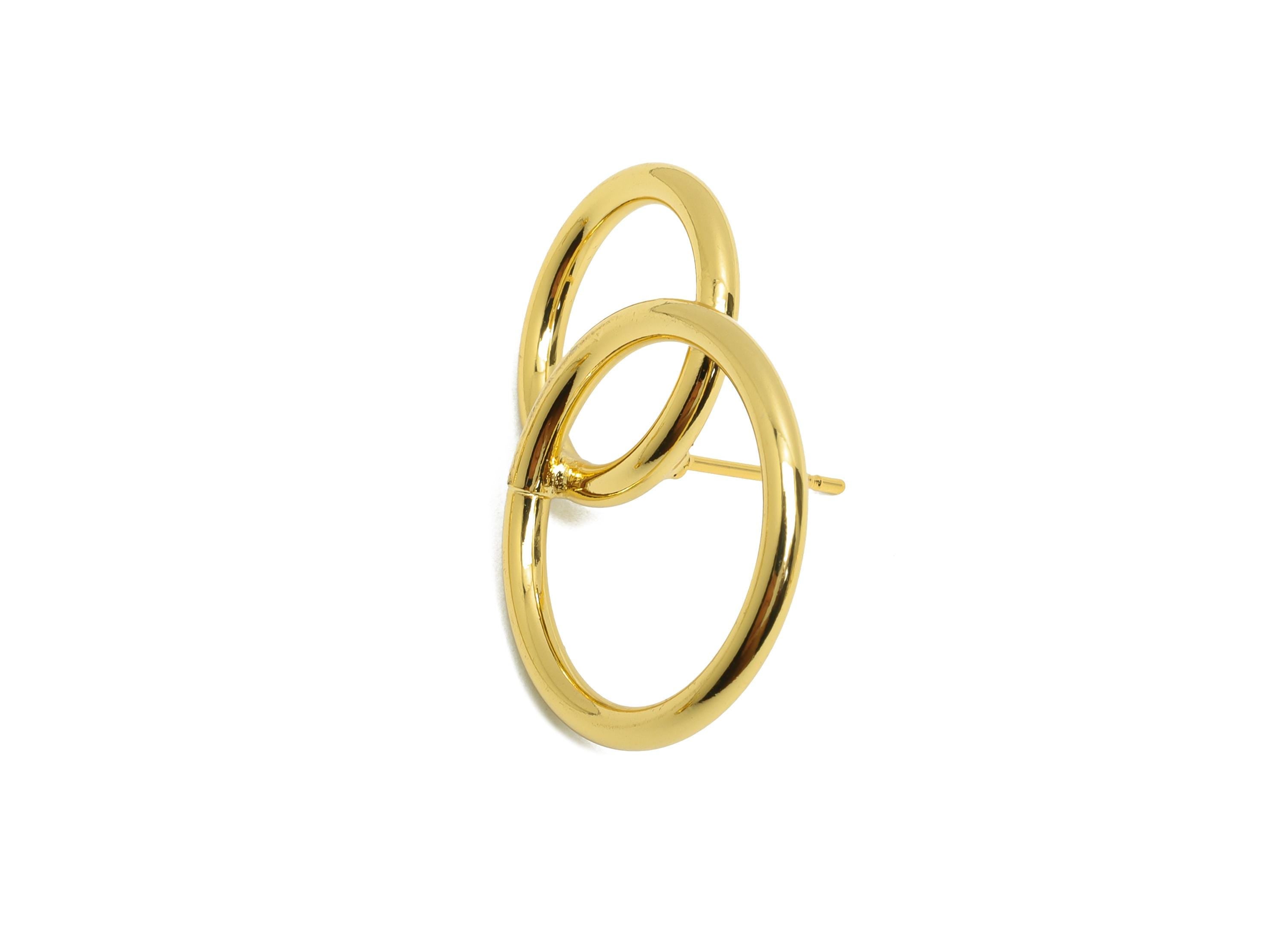 Brass Circle Earring Stud - Double Round Earring Post for Woman&#39;s - Gold Daily Wear Earring - 18K Real Gold Plating -28.82x20.25x2mm-RGP8697 - DOMEDBAZAAR