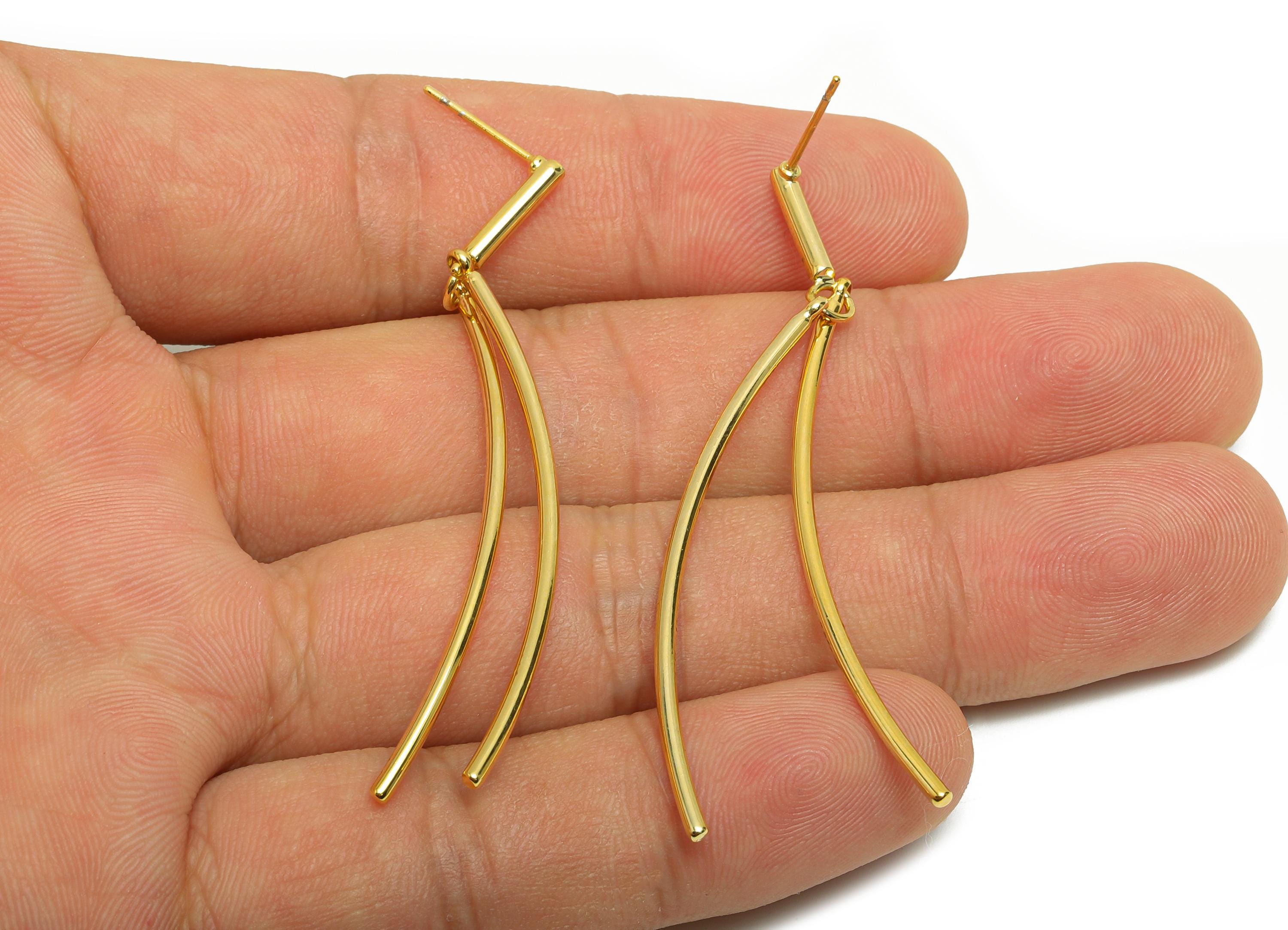 Brass Bar Earring Stud - Curved Bar Earring Post for Woman&#39;s - Gold Daily Wear Dangle Ear - 18K Real Gold Plating-29.13x12.36x1.97mm-RGP8699 - DOMEDBAZAAR