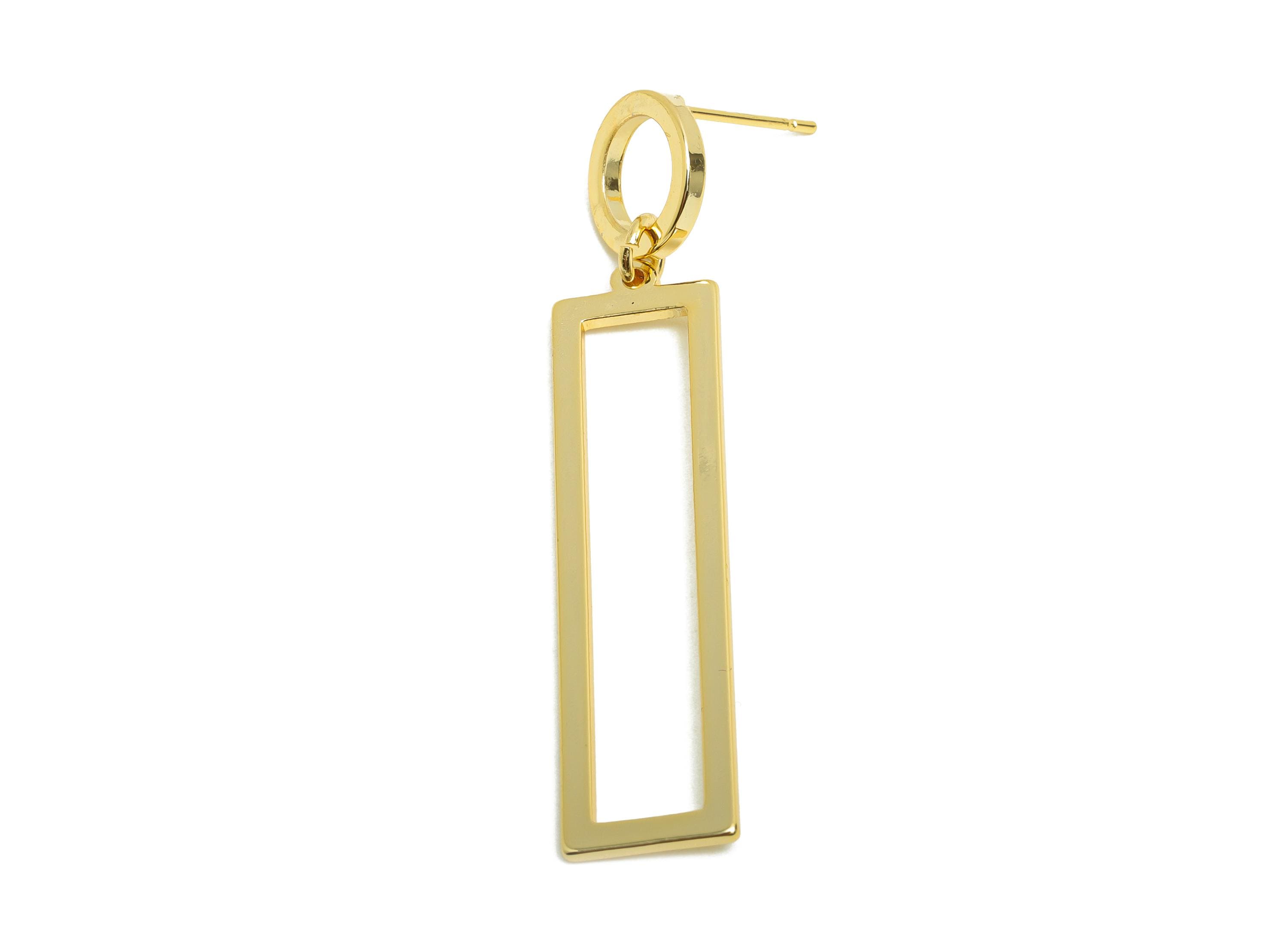 Brass Rectangle Earring Stud - Circle Earring for Woman&#39;s - Gold Daily Wear Dangle Earring - 18K Real Gold Plating - 50x99.6x1.01mm- RGP8700 - DOMEDBAZAAR