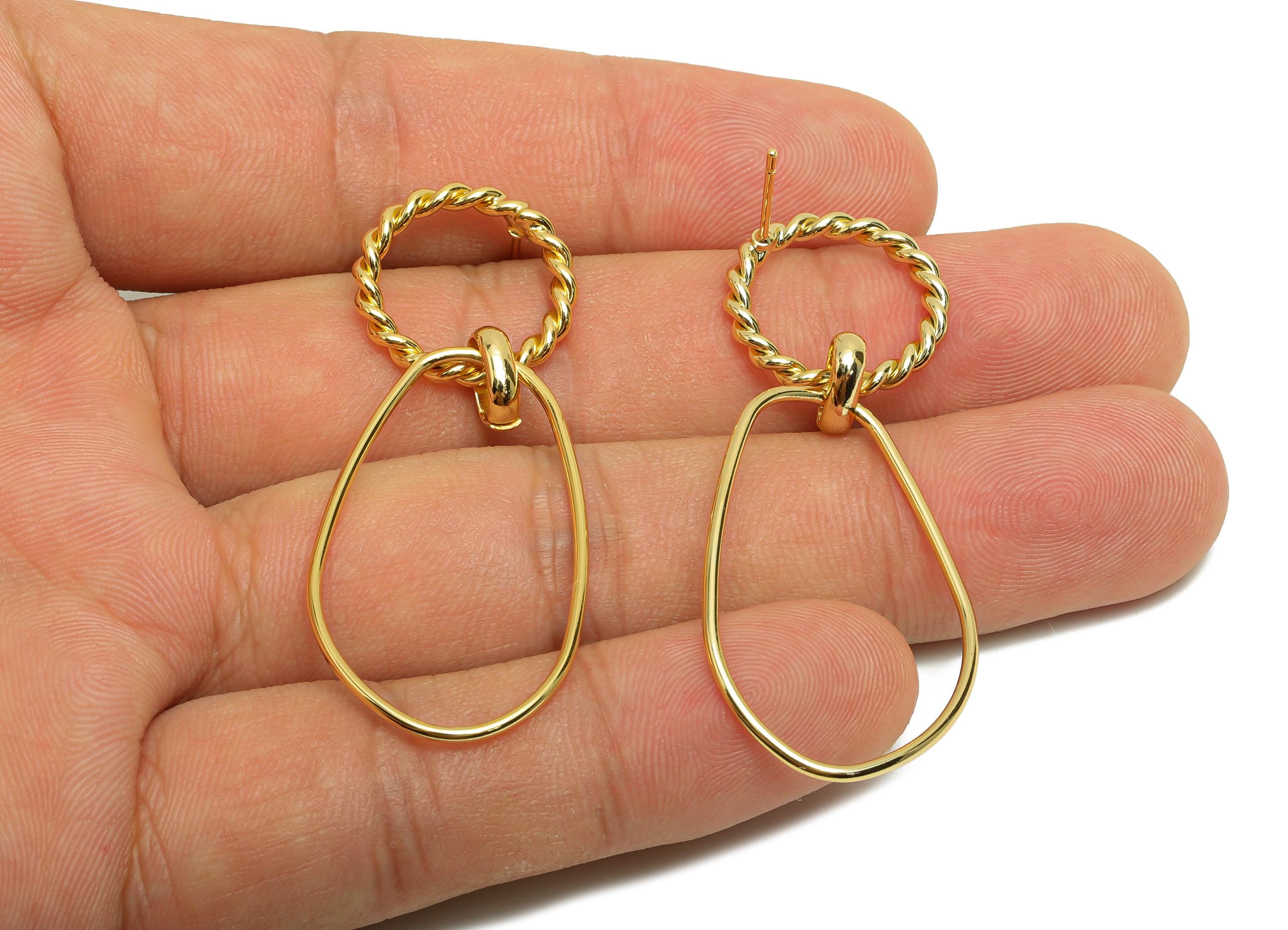 Brass Circle Earring Stud - Twisted Round Earring Post for Woman&#39;s - Gold Irregular Ear - 18K Real Gold Plating -51.94x20.62x2.23mmB-RGP8701 - DOMEDBAZAAR